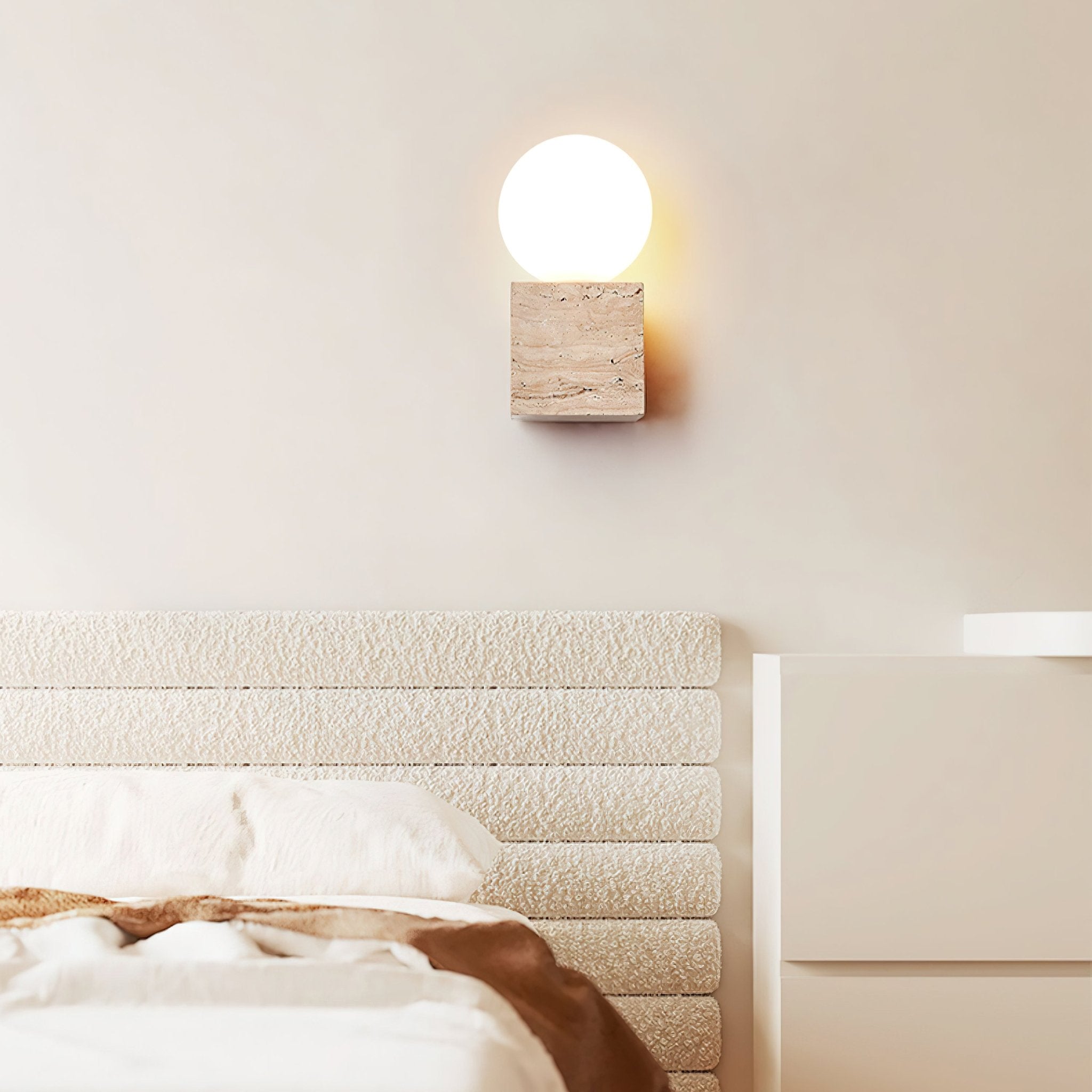 Modern Cube Stone Wall Lamp - Sleek LED Night Light for Bedroom, Living Room & Hallway - Dimmable Ambient Lighting for Home Decor & Relaxation