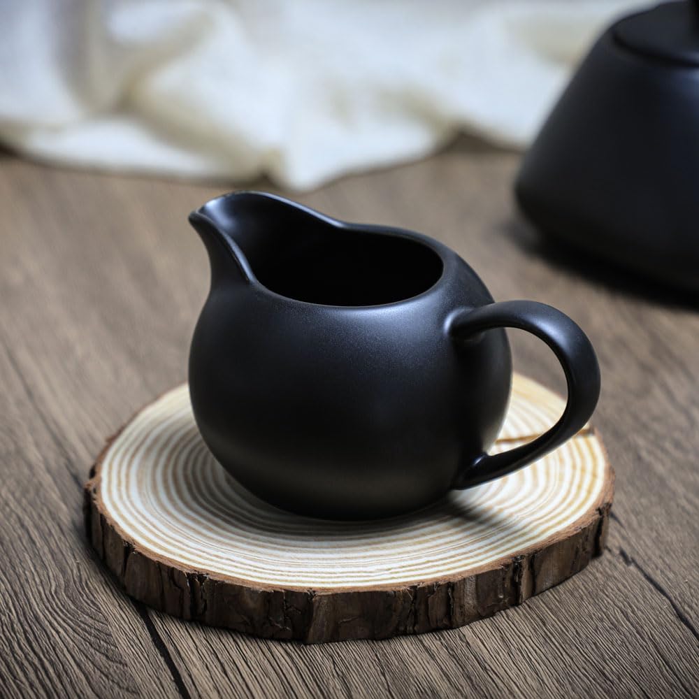 Matte Black Ceramic Creamer Pitcher with Handle - 8oz Small Coffee & Milk Creamer for Home, Cafe, and Office Use - Perfect for Pouring Coffee, Tea, and Milk