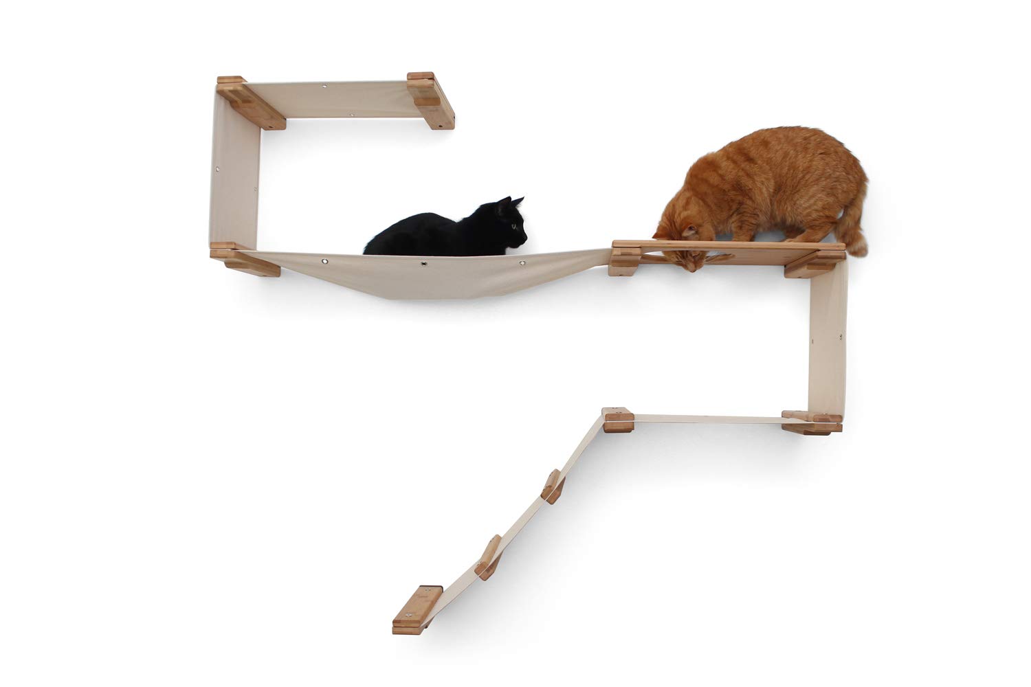 Premium Cat Wall Mounted Play Condo - Modular Bamboo Cat Tree with Sisal Scratching Pole & Hammock - 18