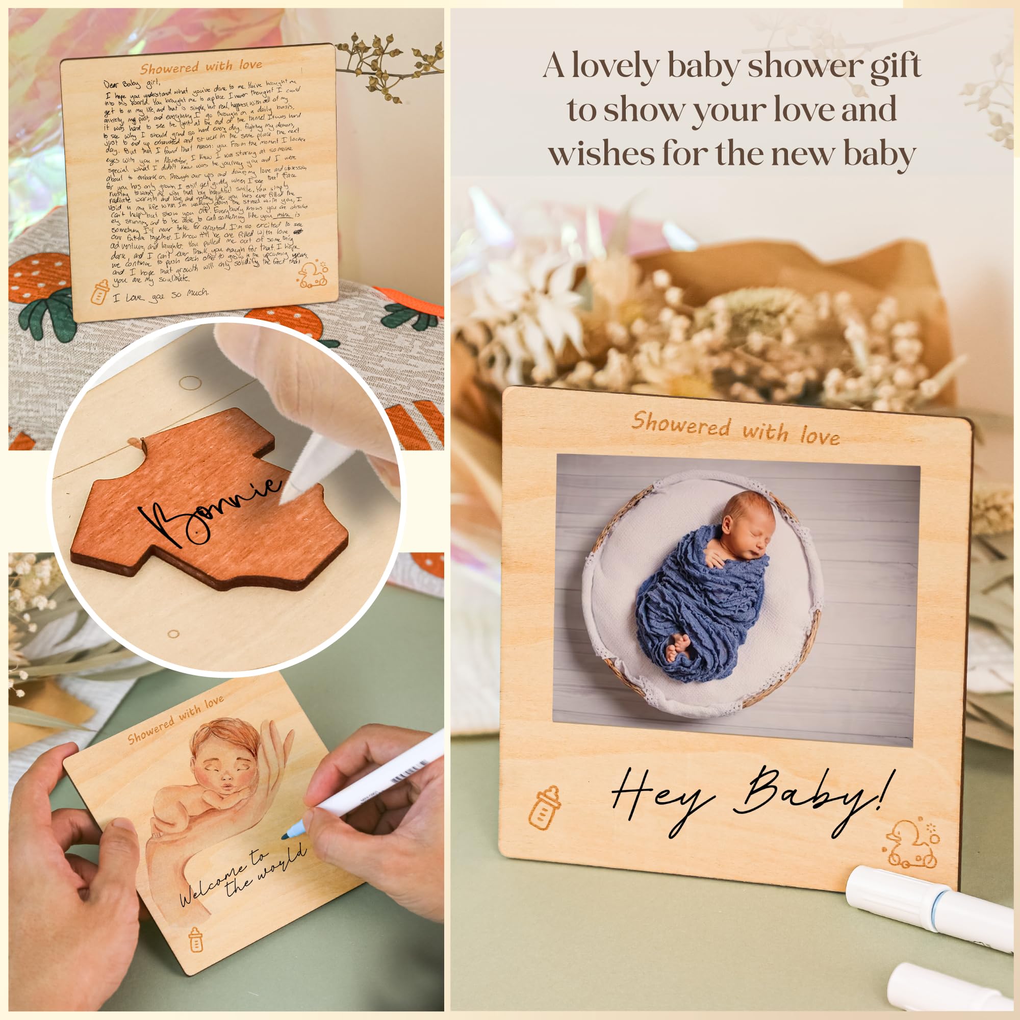 Funny Baby Shower Card - Wooden Newborn Greeting Card for Baby Girl & Boy | Congratulations & Welcome New Baby Gift | Perfect for Baby Showers, Birth Announcements & New Parent Gifts