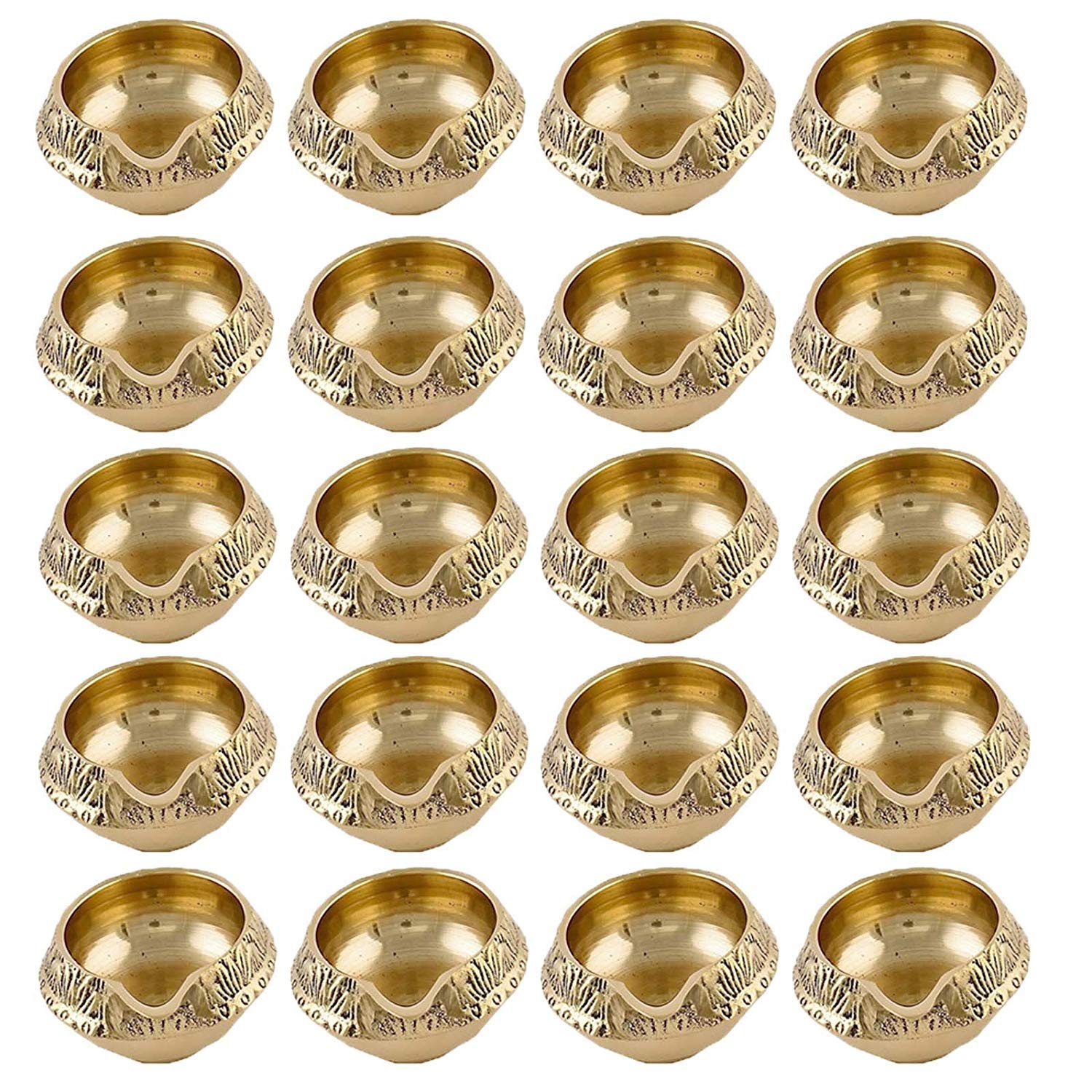 PARIJAT HANDICRAFT Pack of 50 Handmade Brass Diya Lamps for Puja - Golden Oil Lamps with Engraved Design (2.5 Inch) - Perfect for Hindu Rituals, Wedding Decor & Home Meditation Spaces
