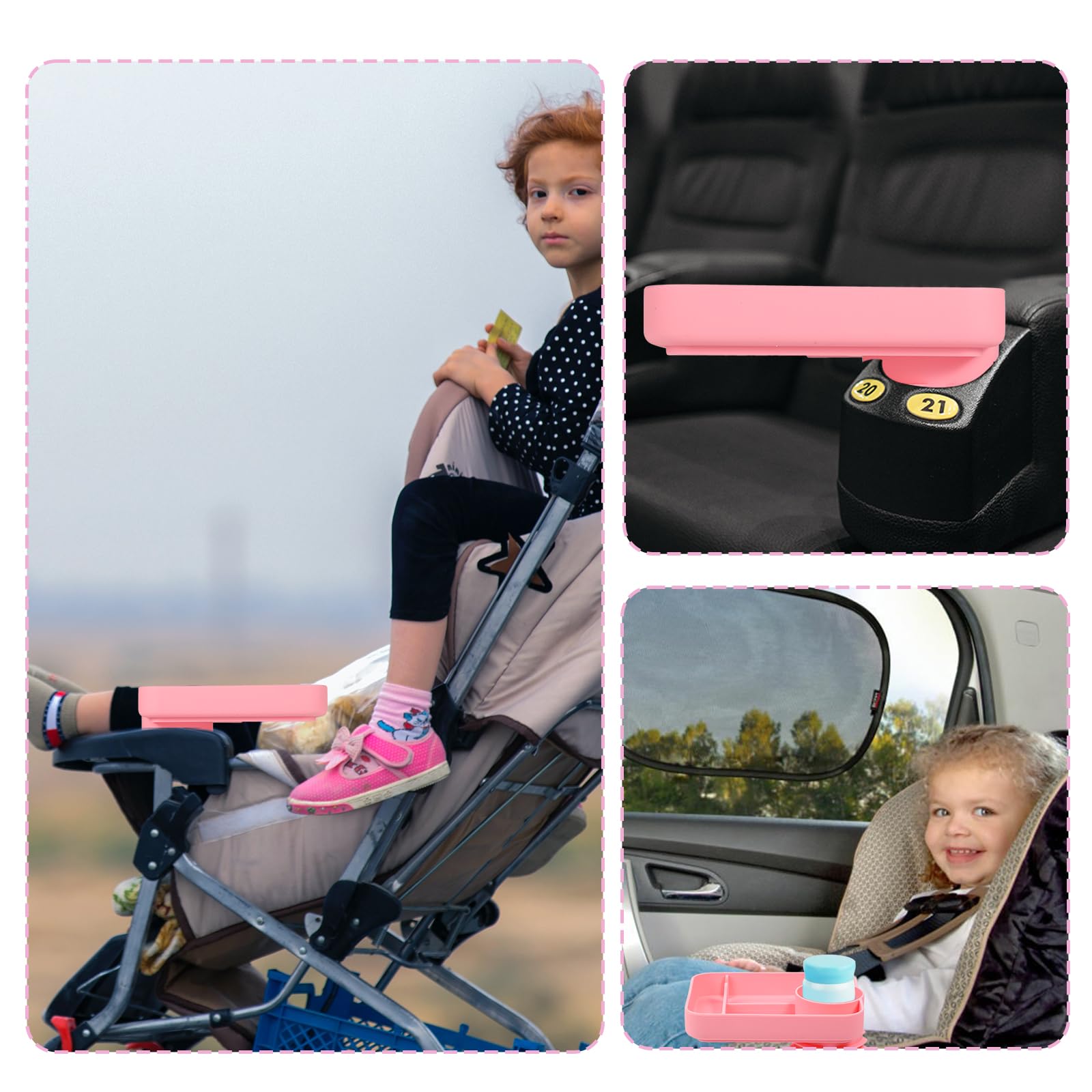 360° Rotating Silicone Snack Tray for Kids Car Seat - Pink | Travel & Cinema Use