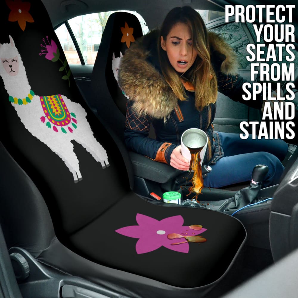 Custom Llama & Black Floral Car Seat Covers - Soft Chalky Style Fabric for Cars, SUVs & Trucks | Perfect for Pet Owners, Road Trips & Daily Commutes