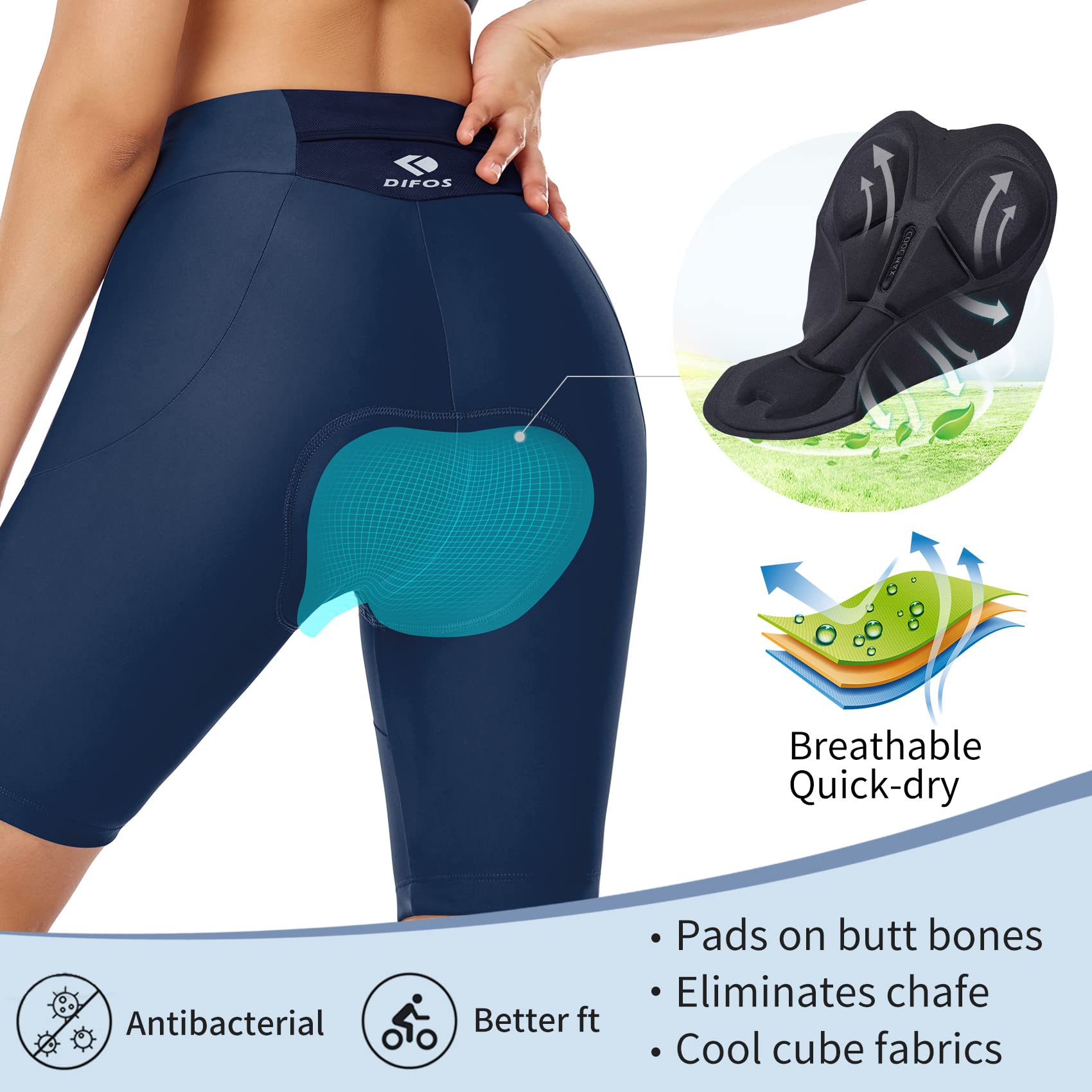 Women's Padded Bike Shorts - Comfortable Cycling Shorts with Pockets & Wide Waistband for Road Biking, Spinning & Outdoor Sports
