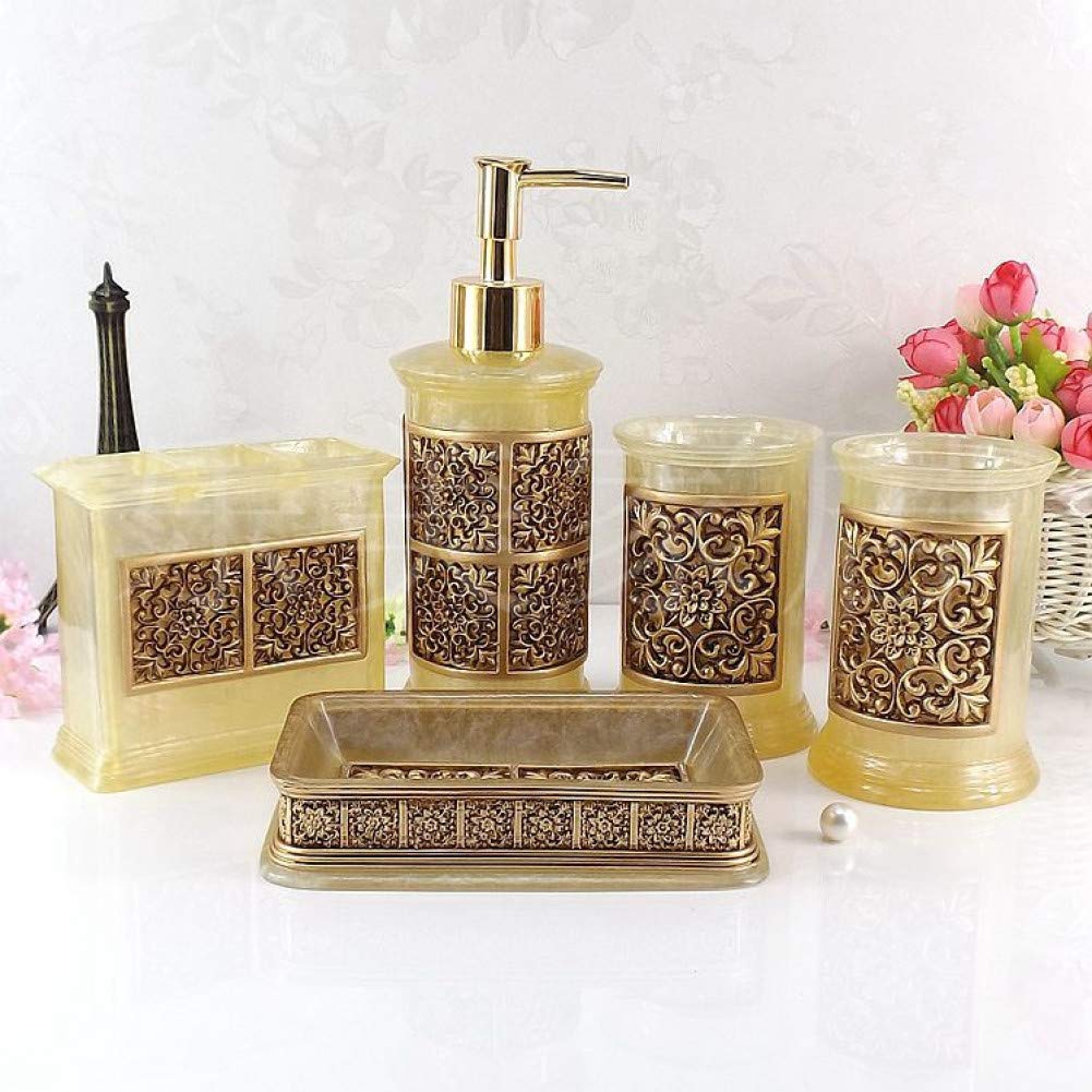 Premium Resin Bathroom Accessories Set - Soap Dispenser, Toothpaste Holder & Tumbler | Modern Bathroom Organizer for Countertop, Vanity & Sink Area | Perfect for Home, Hotel & Spa Decor