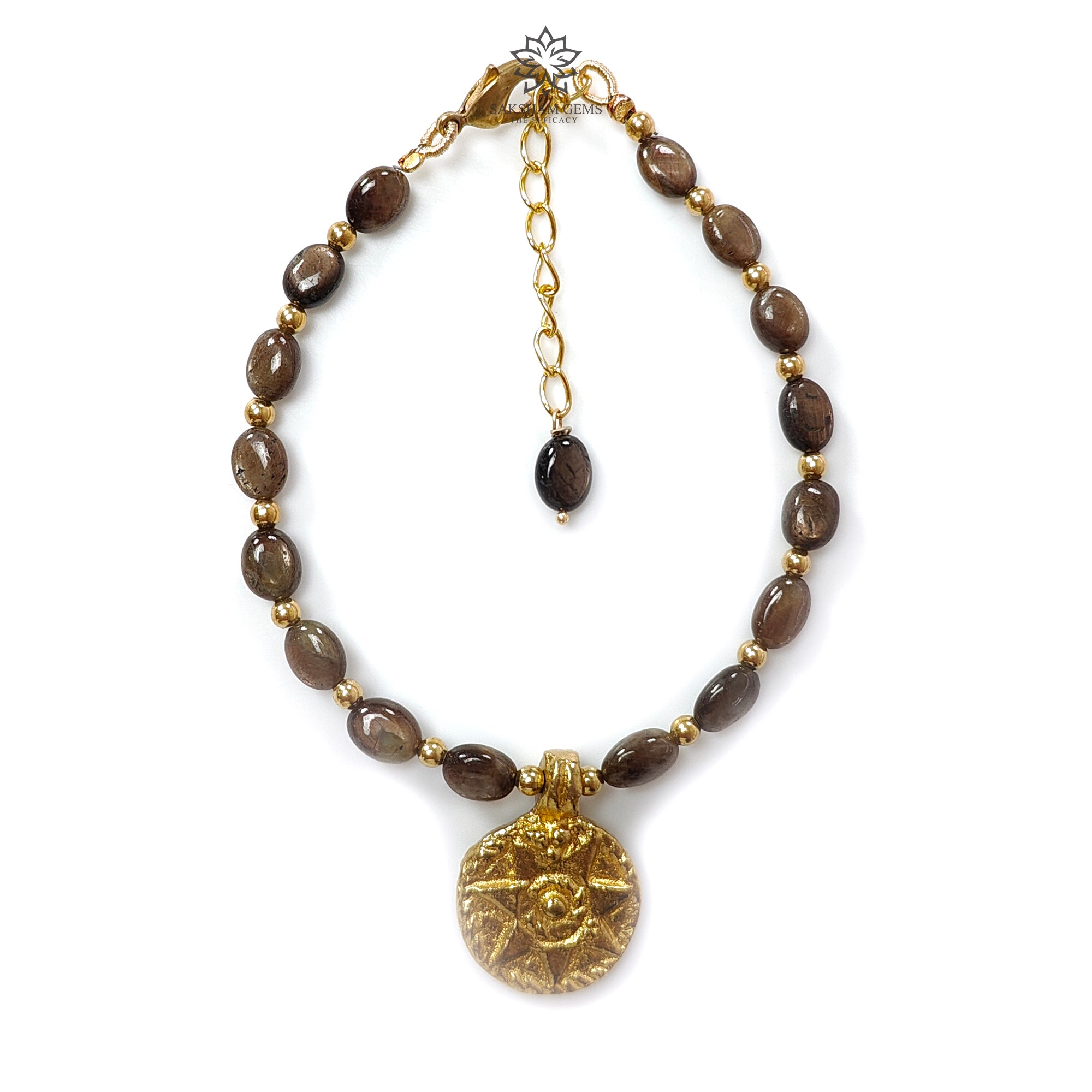 Natural Untreated Golden Brown Chocolate Sapphire Beads Bracelet - 59.75cts Oval Shape Plain Brass Jewelry (7*5mm, 6.5