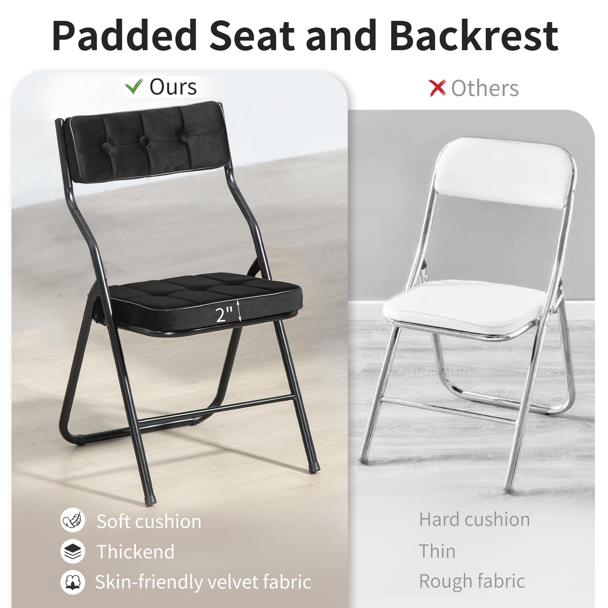 HOMEFUN 4 Pack Padded Folding Chairs with Cushion - Foldable Dining Chairs for Kitchen, Office, Wedding & Party - Portable Extra Seating for Guests (Black) - Perfect for Indoor & Outdoor Events, Home Use and Gatherings