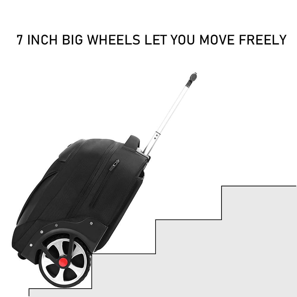 Waterproof Rolling Backpack with Wheels - 20 Inch Carry On Laptop Backpack for Business Travel & Commuting - Durable Black Backpack for Men & Women - Perfect for Airplane, Office & School Use