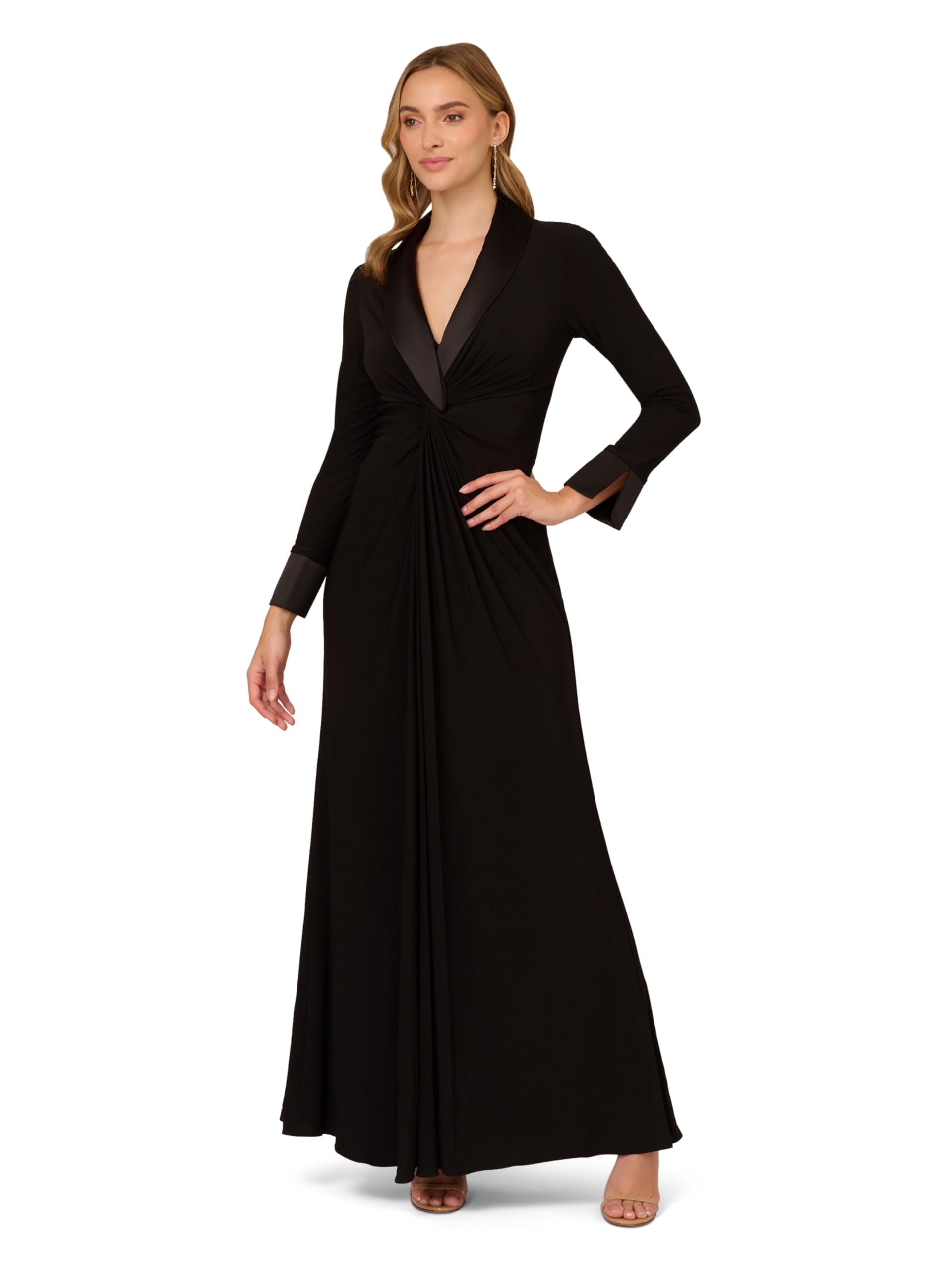 Adrianna Papell Women's Elegant Jersey Twist Tuxedo Gown - Formal Evening Dress for Prom, Black Tie Events & Special Occasions