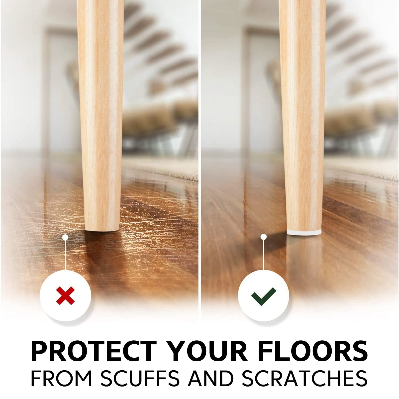 Non-Slip Furniture Pads 4x40 Inch - Self-Adhesive Rubber Grippers for Chair Legs & Furniture - Scratch Protection for Hardwood Floors (Black) - Perfect for Home, Office & Moving Protection