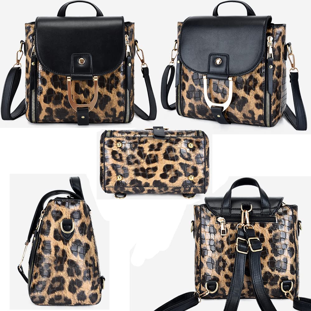 ZiMing Women's Fashion Handbag Set - 4 Piece Leopard Print Leather Purse, Crossbody Shoulder Bag & Wallet Combo (Brown) | Perfect for Work, Travel and Daily Use