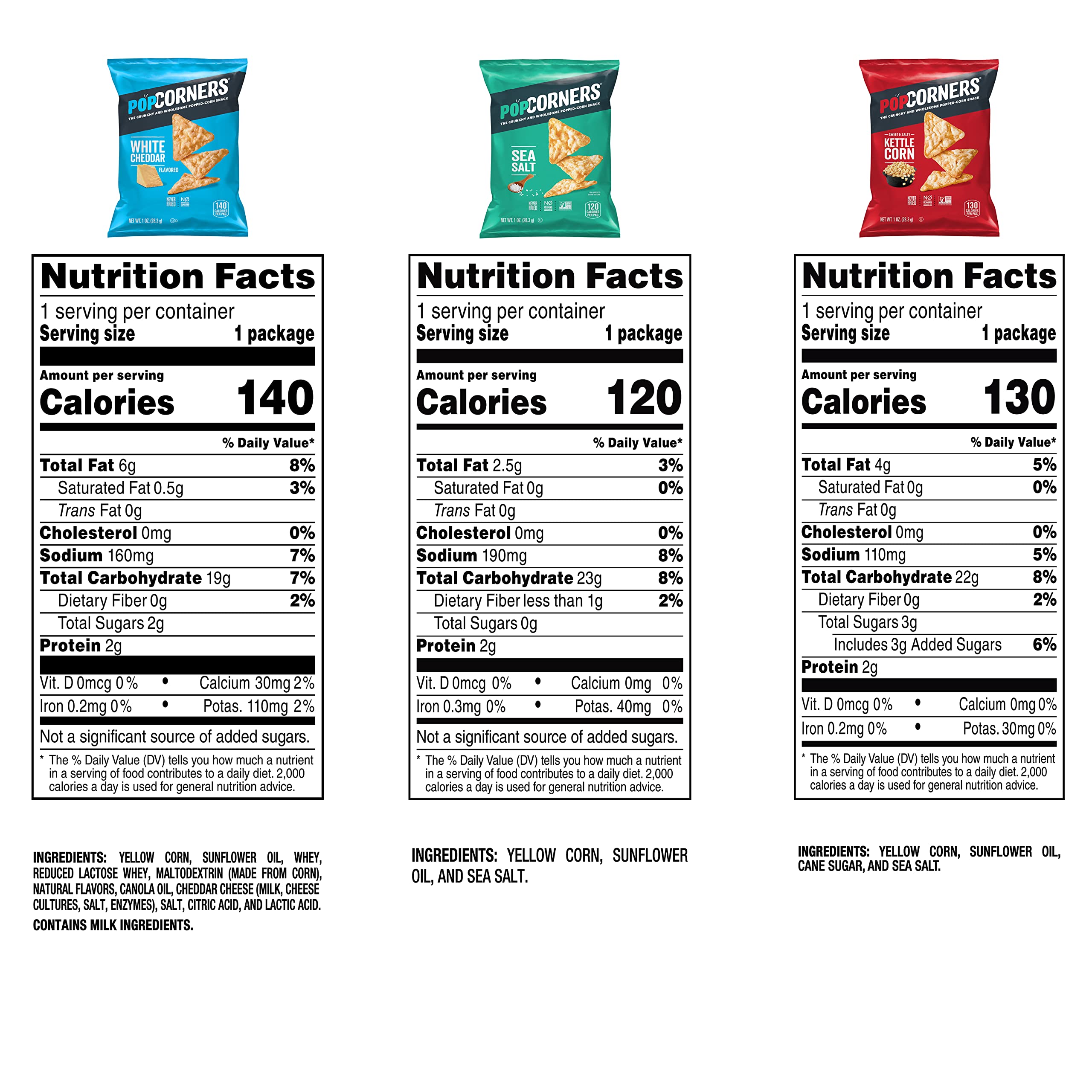 PopCorners Popped Corn Snacks - Variety Pack of 3 Flavors (Kettle Corn, White Cheddar, Sweet Chili) - 20 Count, 1oz Bags - Gluten Free, Non-GMO, Vegan Snacks - Perfect for Office, School Lunches & Movie Nights