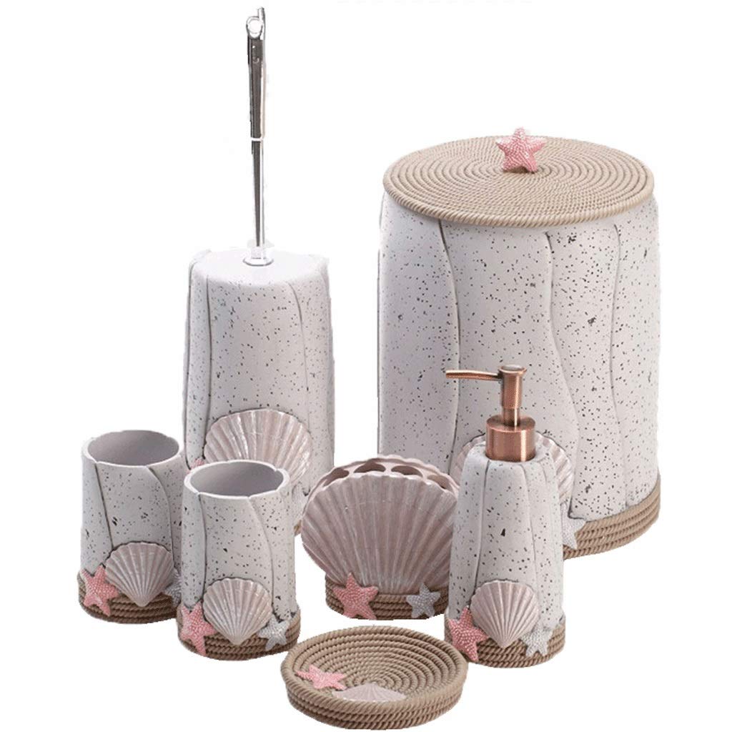 European Style Resin Bathroom Accessories Set - Toothbrush Holder, Soap Dispenser, Toilet Brush & Trash Can - Modern Bathroom Organization for Home, Apartment & Hotel Use