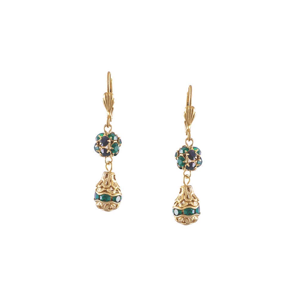 Handmade Valencia Earrings for Women | Gold Plated Austrian Crystal, Emerald & Sapphire Stud Earrings | Handcrafted in New York by Alzerina Jewelry | Perfect for Weddings, Parties & Special Occasions