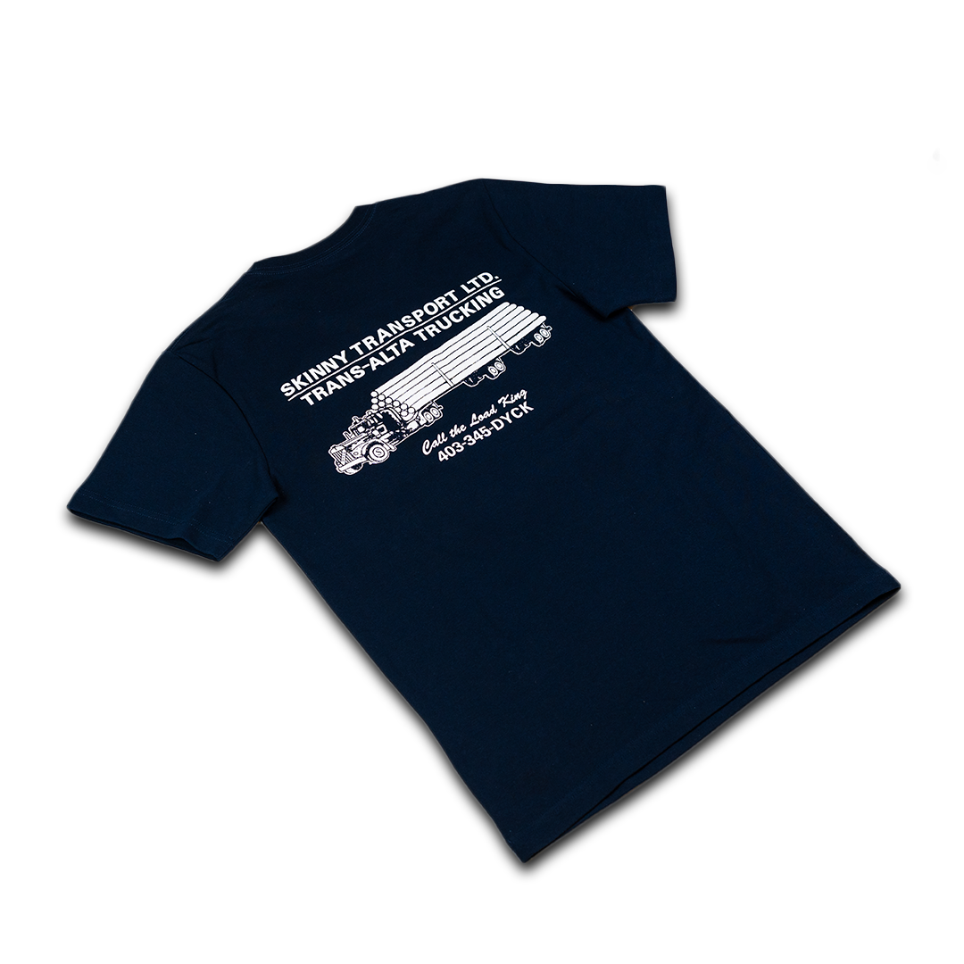 Skinny Dyck Transport Graphic T-Shirt - Navy Blue Cotton Tee for Men & Women | Casual Wear, Street Style, Everyday Outfits