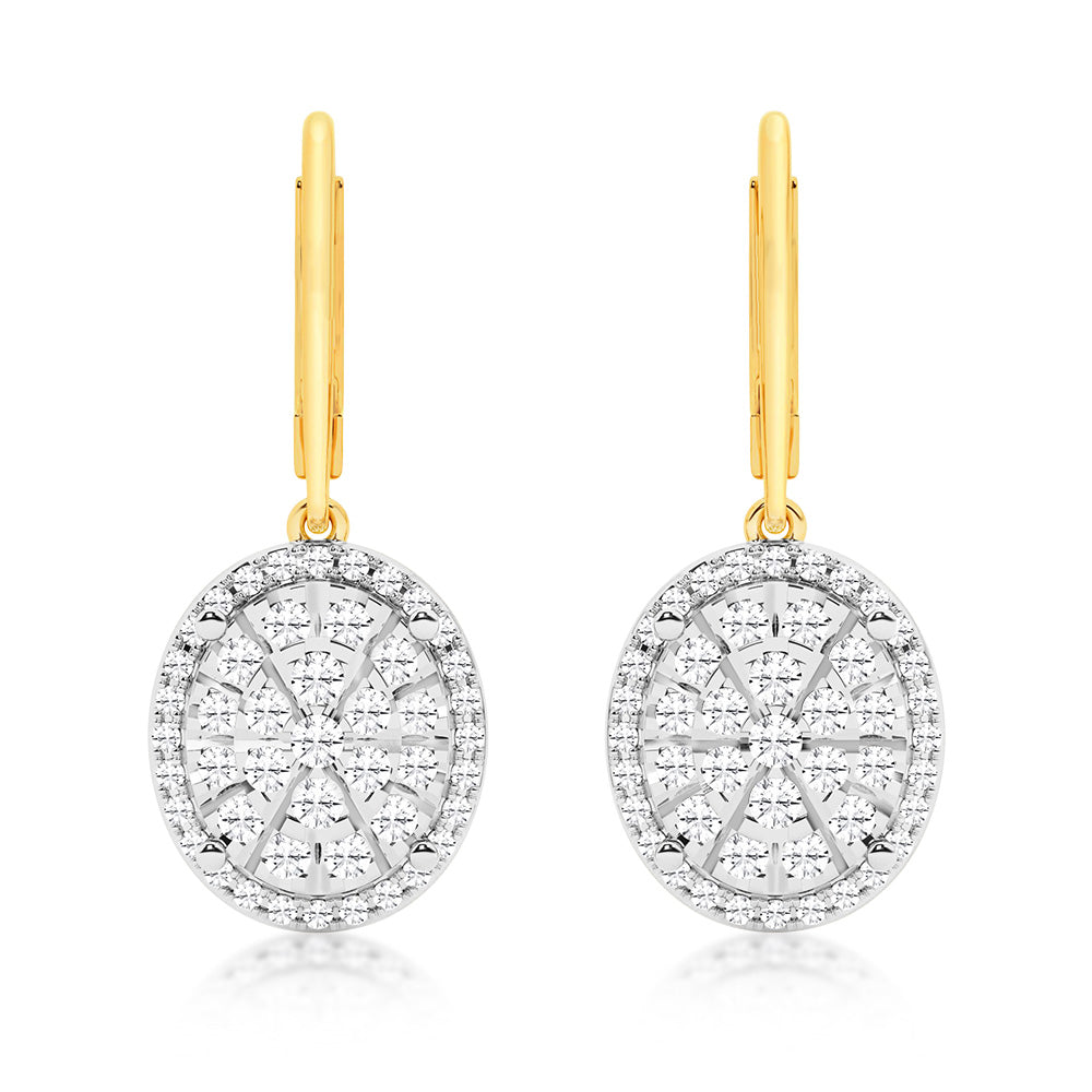1 Carat Oval Diamond Drop Earrings in 9K Yellow Gold & Sterling Silver - Elegant Dangle Earrings for Weddings, Parties & Special Occasions