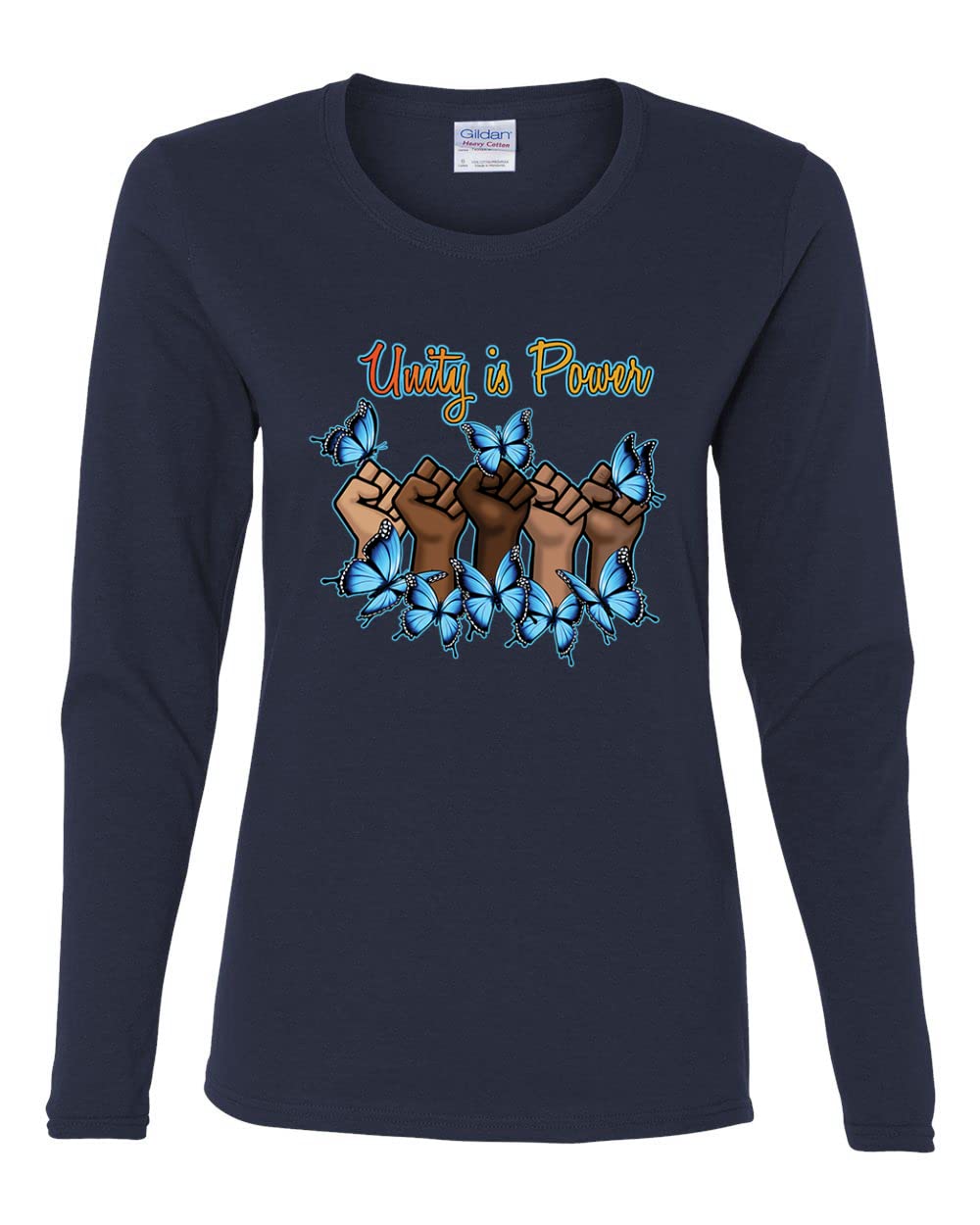 Wild Bobby Unity is Power Black Pride Women's Graphic Long Sleeve T-Shirt - Black History Month Apparel, African American Pride Tee for Women, Protest & Empowerment Clothing