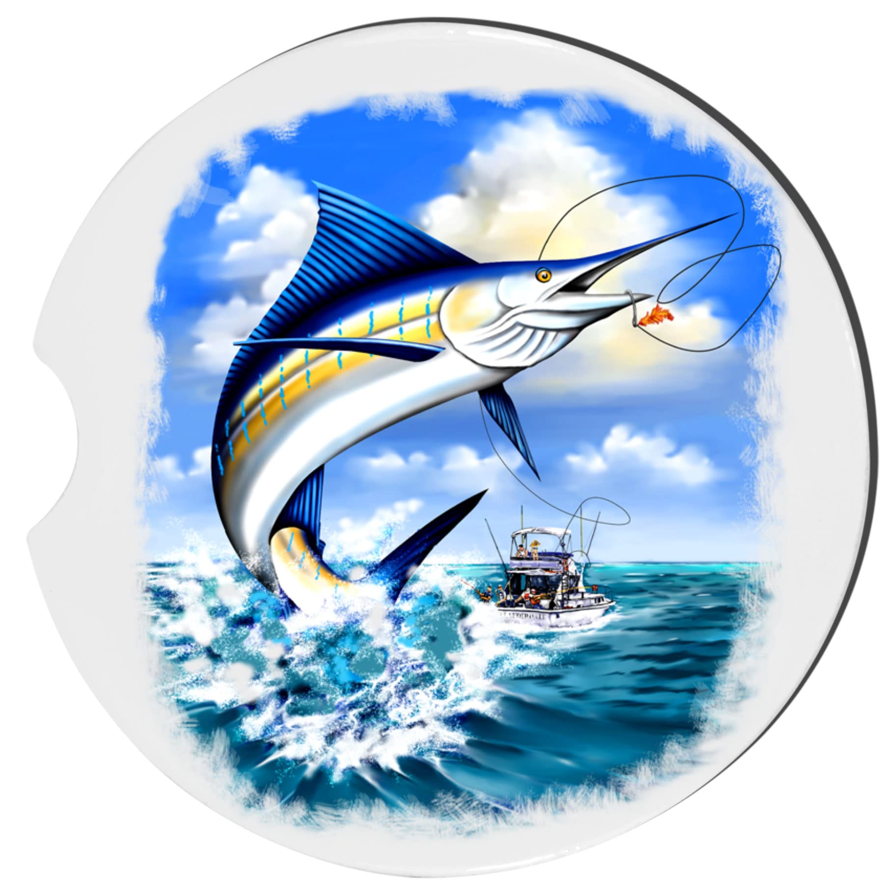 Premium Marlin Fish Car Coasters - Sandstone Cup Holder Coasters for Cars, Unique Fisherman Gifts for Men - Perfect for Boating, Fishing Trips & Outdoor Adventures