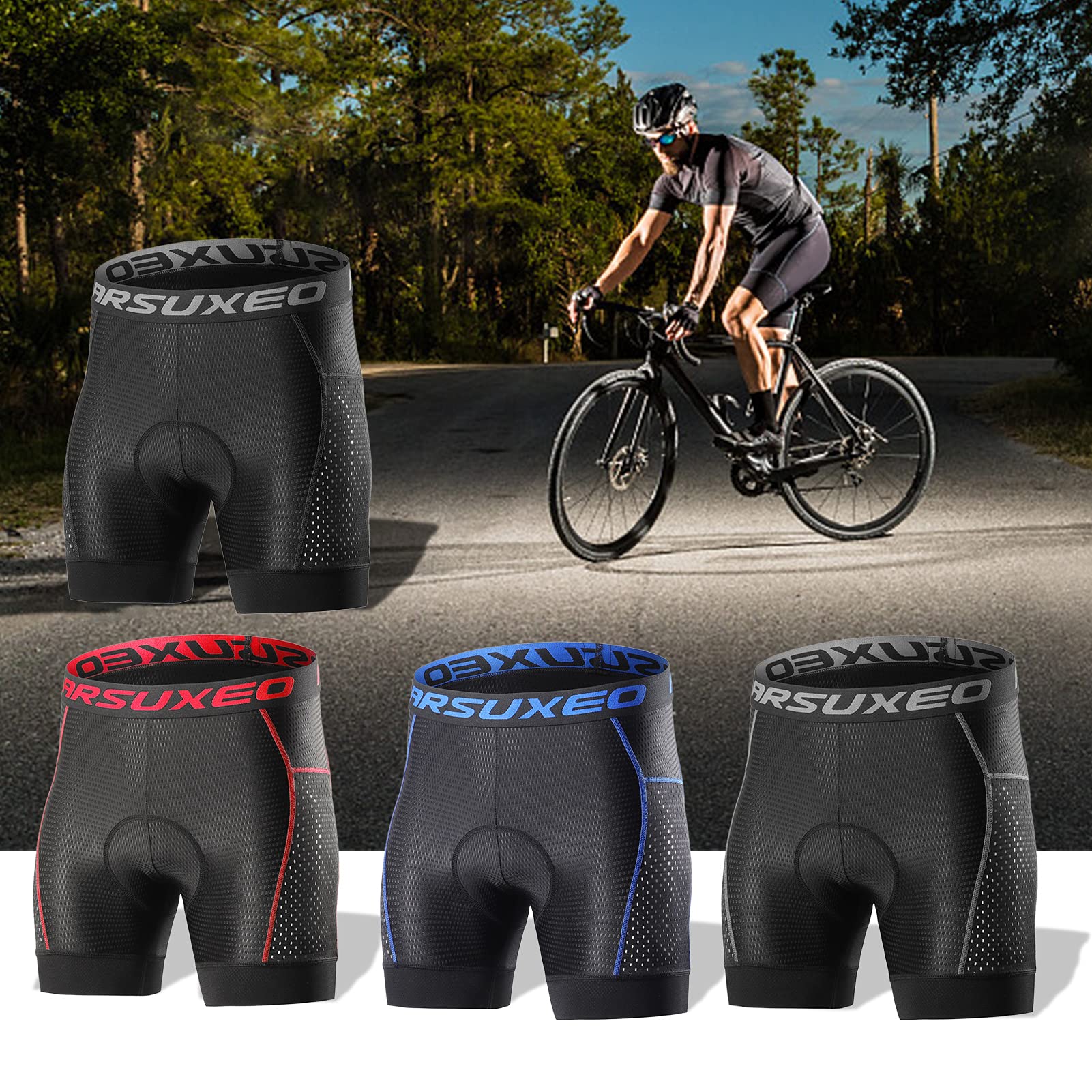 LIXADA Men's 5D Padded Cycling Shorts - Breathable MTB Bicycle Underwear for Mountain Biking & Road Cycling | Comfortable Bike Shorts for Long Distance Rides and Training