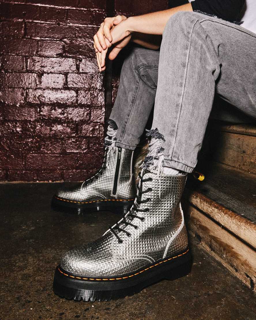 Dr. Martens Jadon Silver Stud Embossed Leather Platform Boots for Women - Punk Style Chunky Sole Ankle Booties for Concerts, Festivals & Edgy Outfits