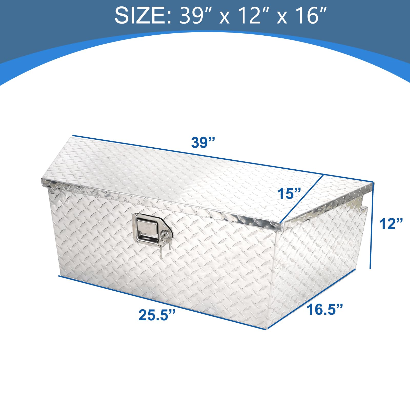 EASYBERG 39 Inch Heavy Duty Aluminum Trailer Tongue Tool Box with Lock & Keys - Silver Diamond Plate Storage for Trucks, Trailers, RVs (39