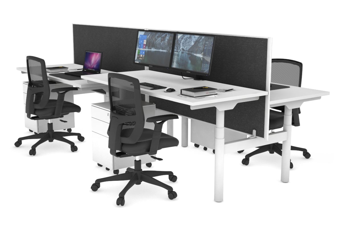 Flexi Premium Height Adjustable 4-Person H Bench Workstation - White Frame [1800L x 700W] - Ideal for Office, Coworking Spaces & Home Offices