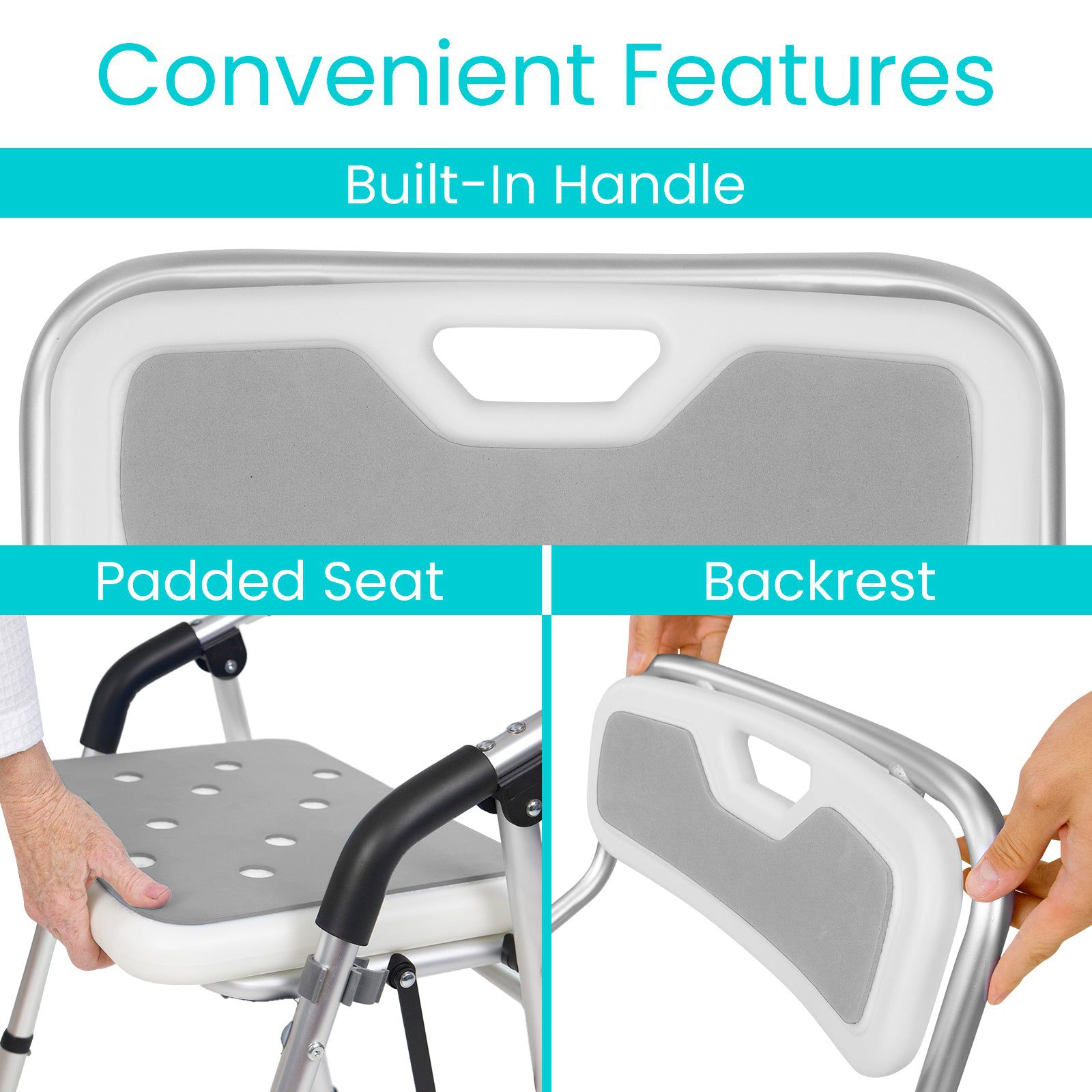 Foldable Shower Chair for Elderly & Disabled - Non-Slip Bath Seat with Adjustable Height & Backrest - Ideal for Seniors, Handicap & Post-Surgery Bathroom Safety (White)