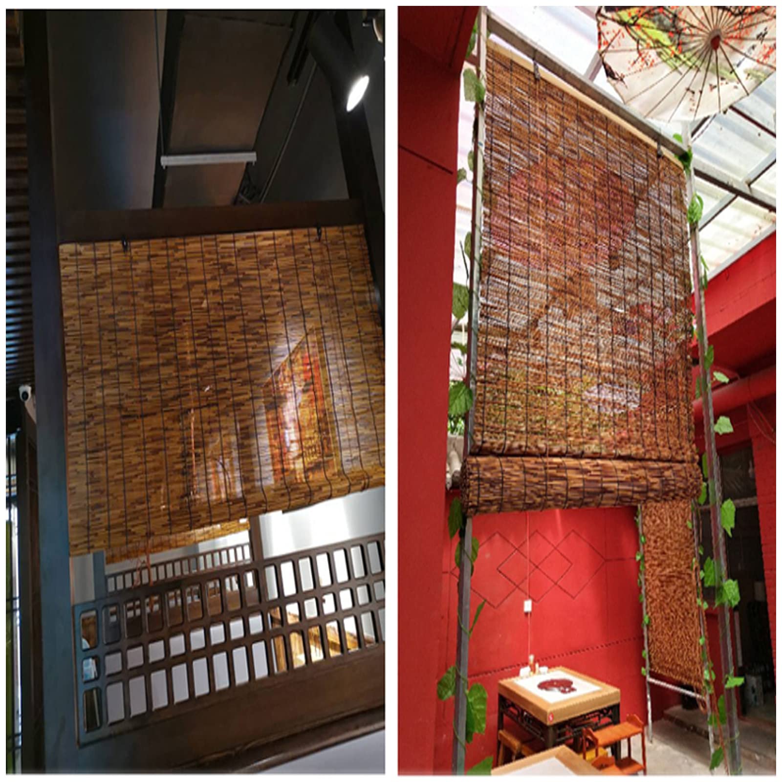 Retro Privacy Indoor Roller Blinds - Natural Bamboo Roll Up Window Shades for Home Decor | Semi-Transparent Reed Curtain for Living Room & Bedroom | Customizable Handwoven Outdoor Dustproof Bamboo Blinds (24x32 Inches) - Perfect for Patio, Balcony & Sunroom Privacy