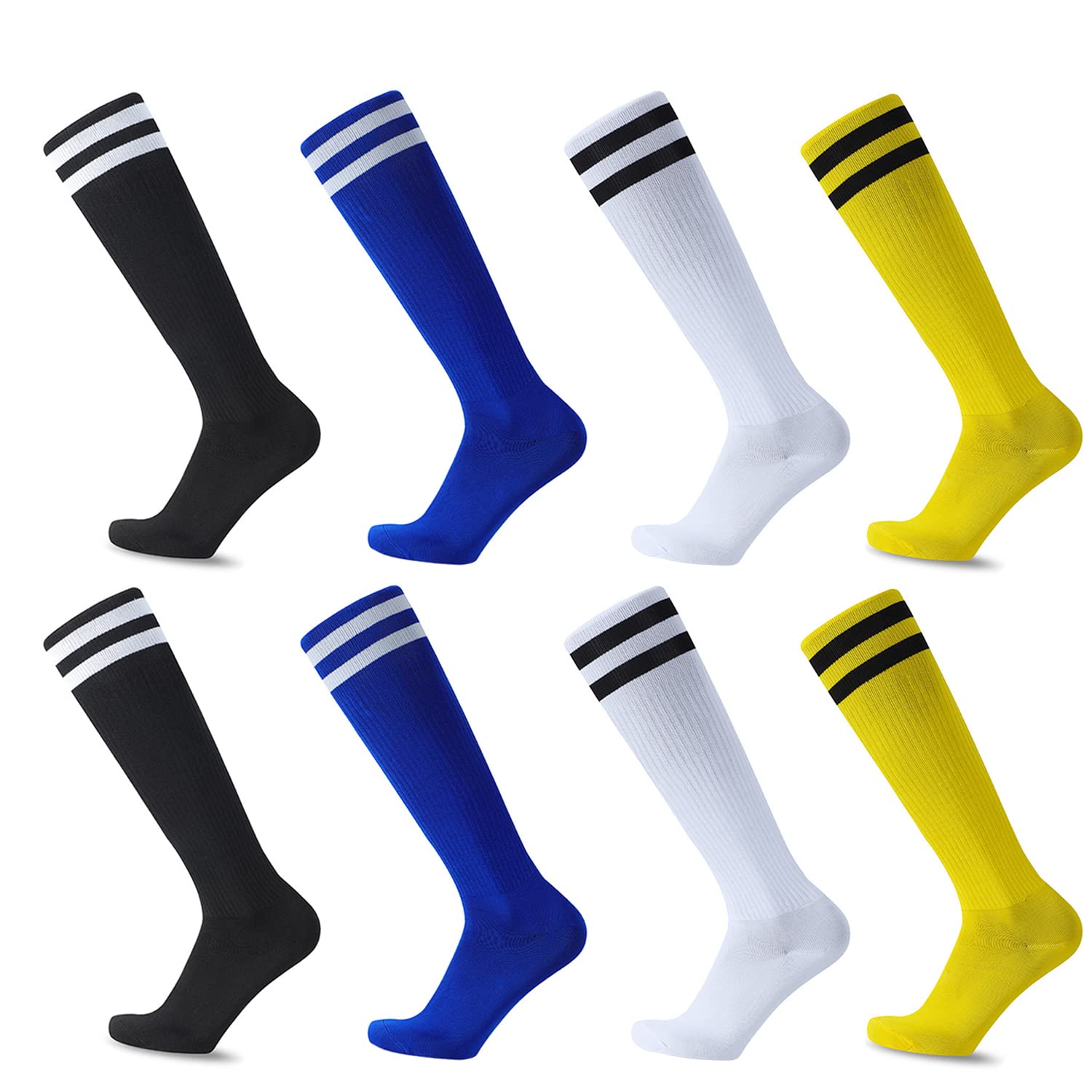 FOMANN 4 Pack Kids Soccer Socks for Boys & Girls - Breathable Sports Socks for Teens & Children - Perfect for Soccer Games, Training & School PE Activities