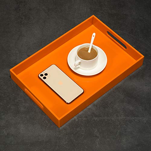Orange Acrylic Serving Tray with Handles - 10x15 Inch for Kitchen & Vanity