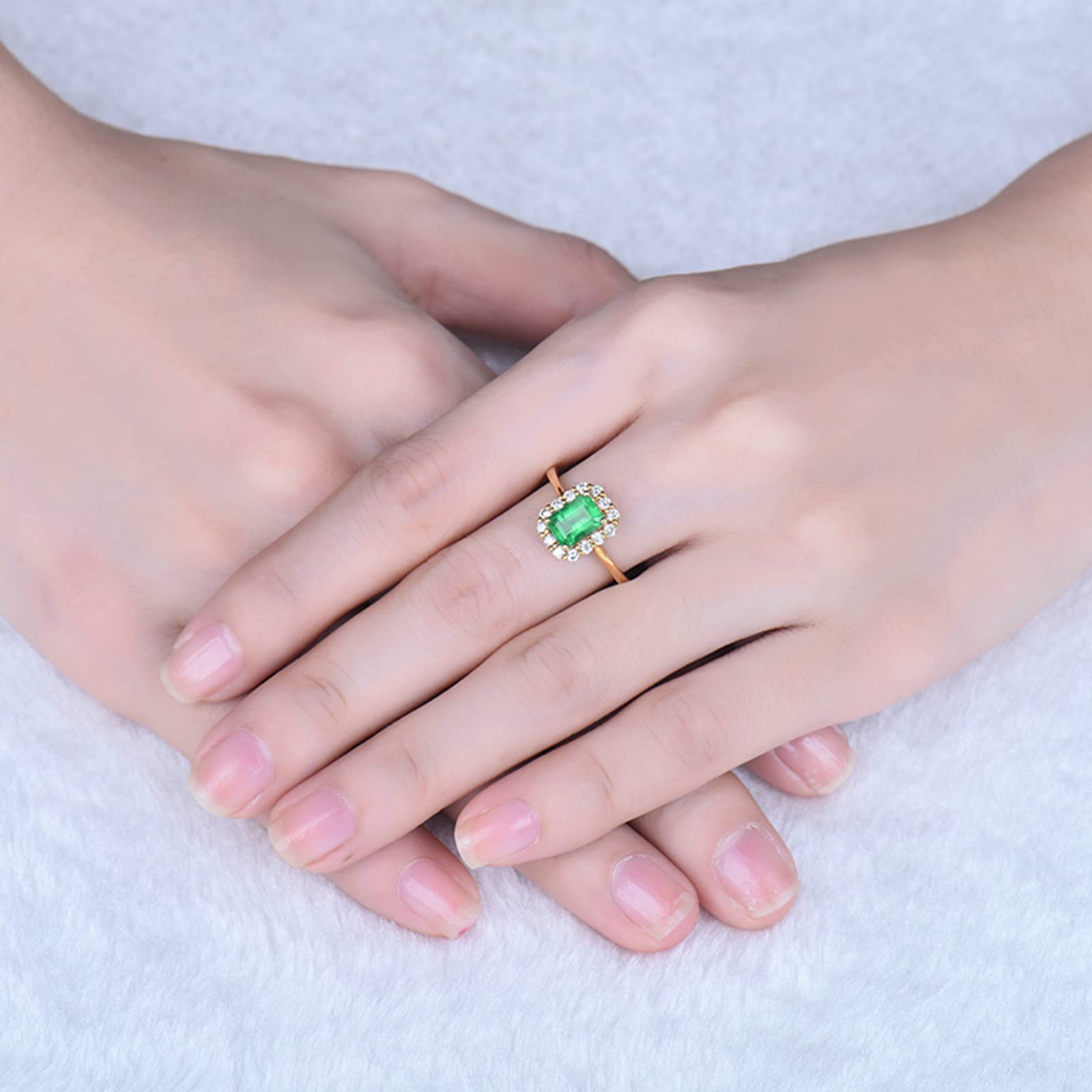 18K Yellow Gold & 925 Sterling Silver Women's Wedding Rings - Simple Emerald Moissanite/Zirconia Band for Engagement, Anniversary & Everyday Wear