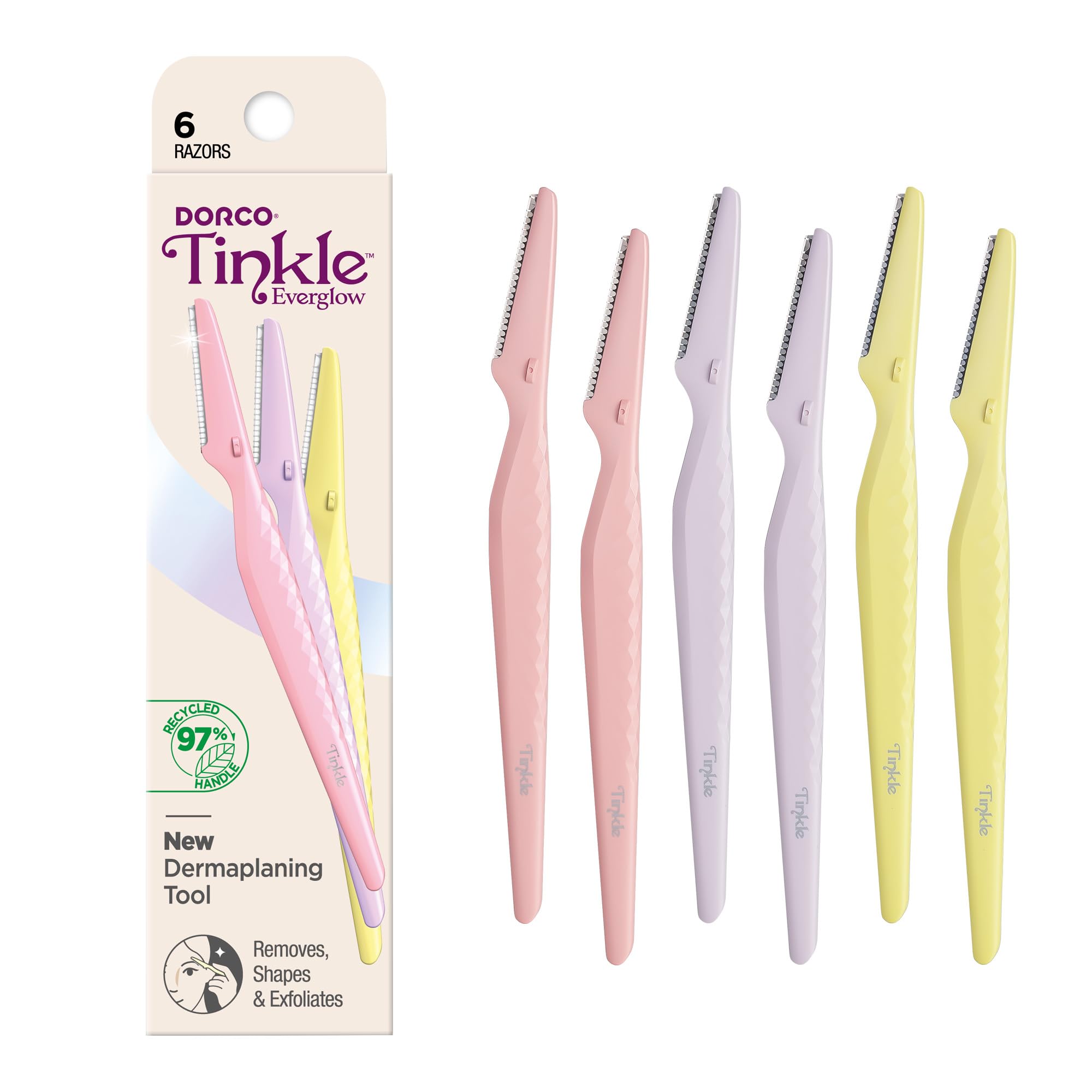 Tinkle Ultimate Dermaplaning Tool - 6 Pack Facial Razors for Peach Fuzz Removal & Exfoliation | Precision Eyebrow & Face Razor with Stainless Steel Safety Cover for Sensitive Skin | Perfect for At-Home Skincare Routine & Easter Gifts