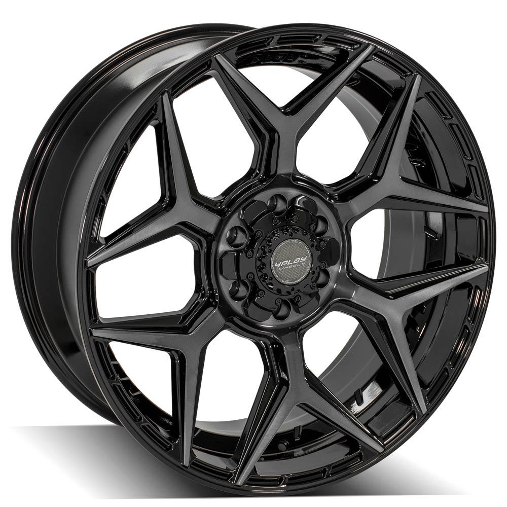 4Play Gen3 4P06 Gloss Black Wheels 22x9.0 +12 Offset - 6x139.7/6x135mm Bolt Pattern 106.1mm Hub - Brushed Face & Tinted Clear Finish - Perfect for Trucks, SUVs, and Off-Road Vehicles