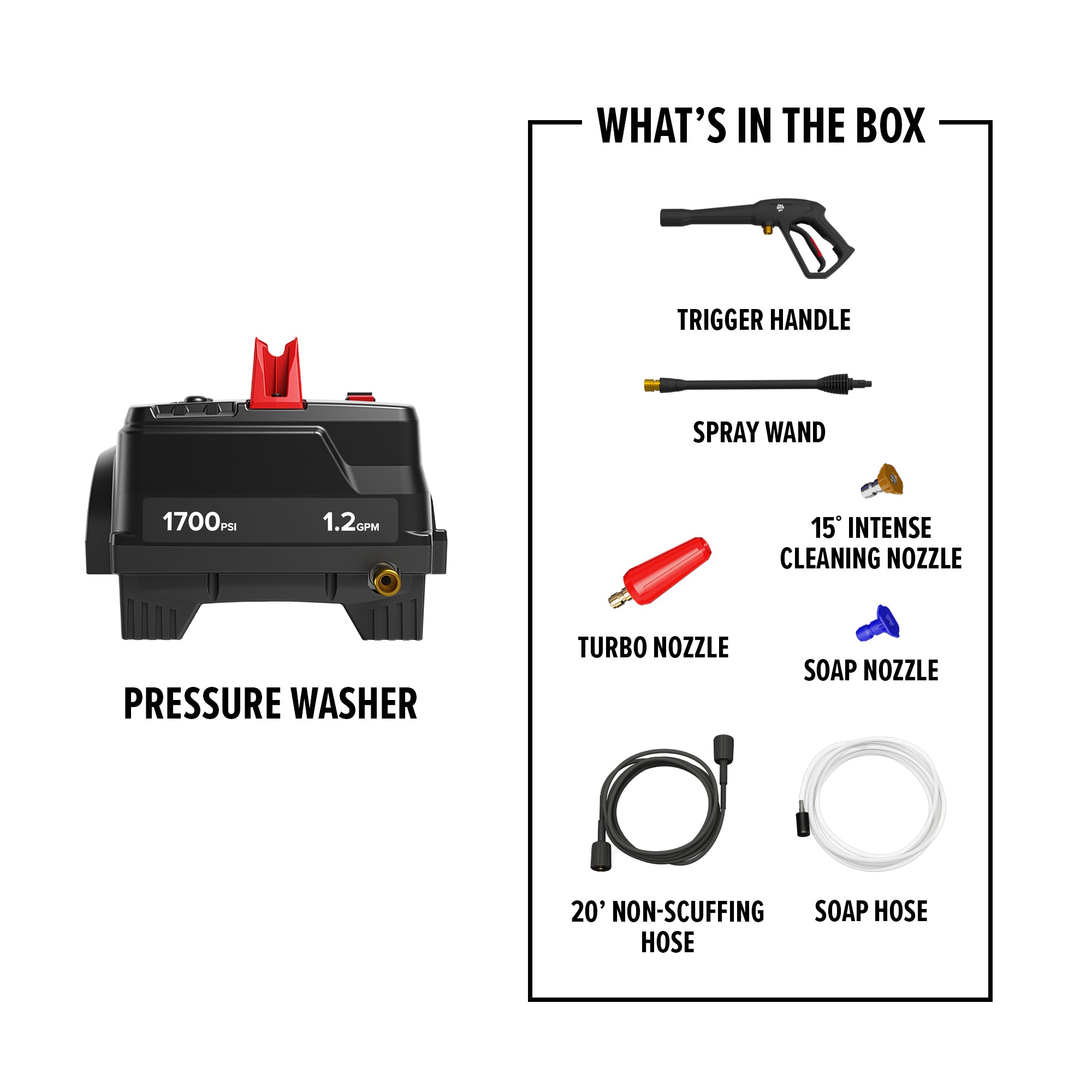 1700 PSI Electric Pressure Washer - High Power Pressure Cleaner for Home, Car, Deck & Patio Cleaning - Perfect for Driveways, Siding & Outdoor Surfaces