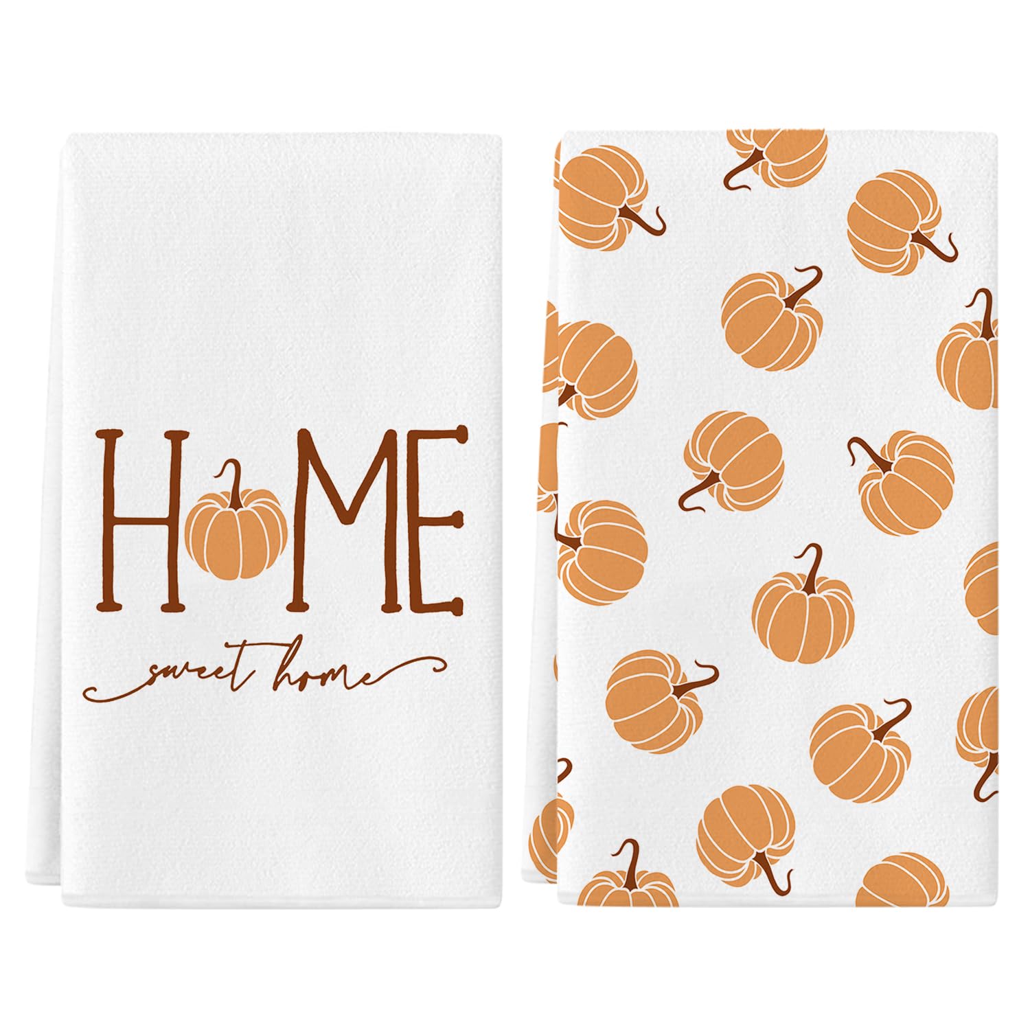 Premium Fall Kitchen Towels Set of 2 - 18x26 Inch Absorbent Pumpkin Print Dish Towels for Thanksgiving & Autumn Home Decor - Perfect for Seasonal Cooking, Hosting & Cozy Farmhouse Kitchen Decorations