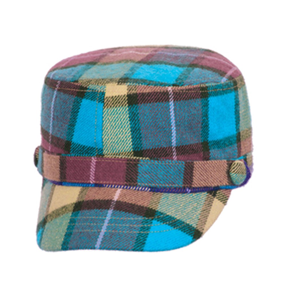 Military Cadet Hat - Woven Plaid Unisex Cap with Single Button for Outdoor, Hiking, and Casual Style