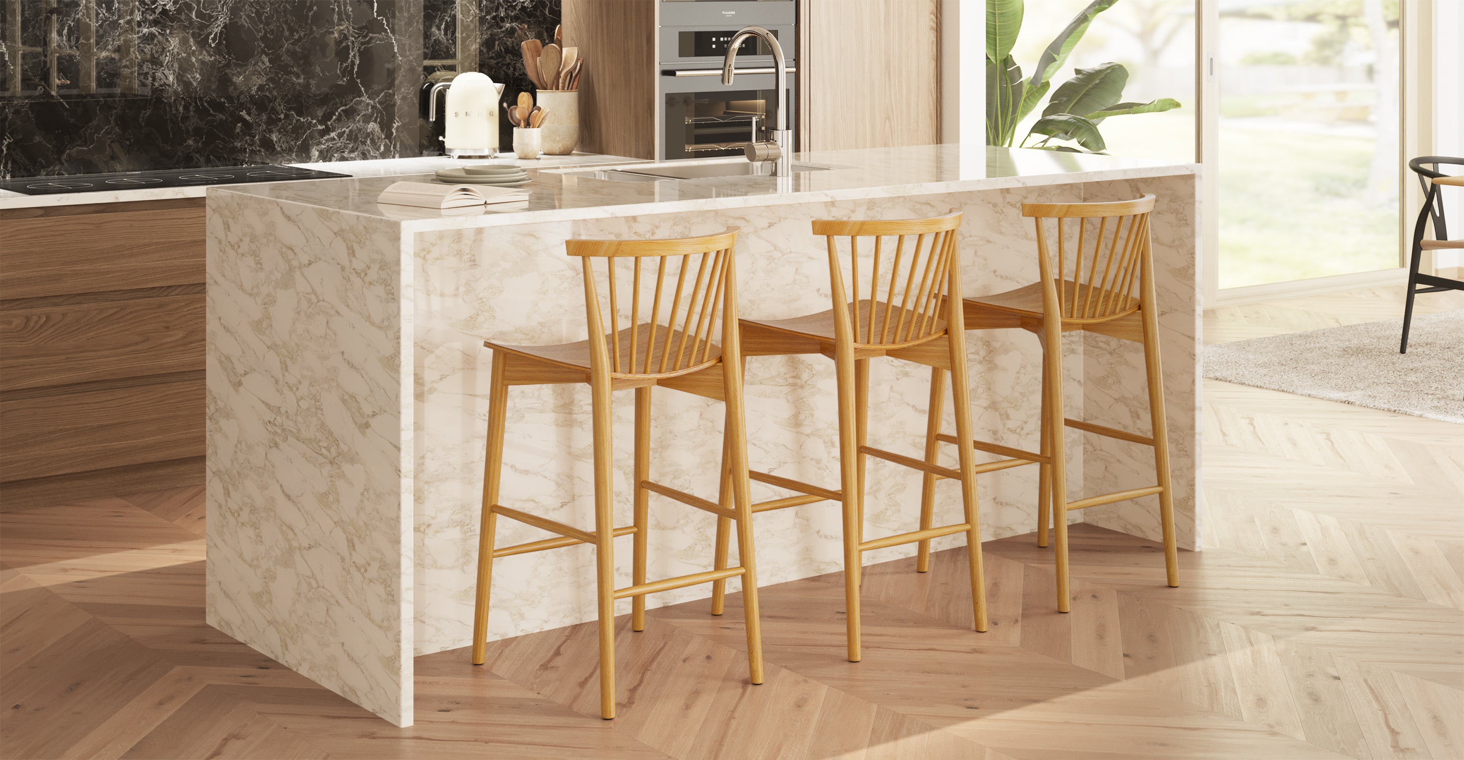 Ligna Wooden Counter Stool - 24 Inch Bar Height Stool with Backrest, Modern Kitchen Island Stool for Dining & Breakfast Nook - Perfect for Home, Cafe, and Restaurant Use