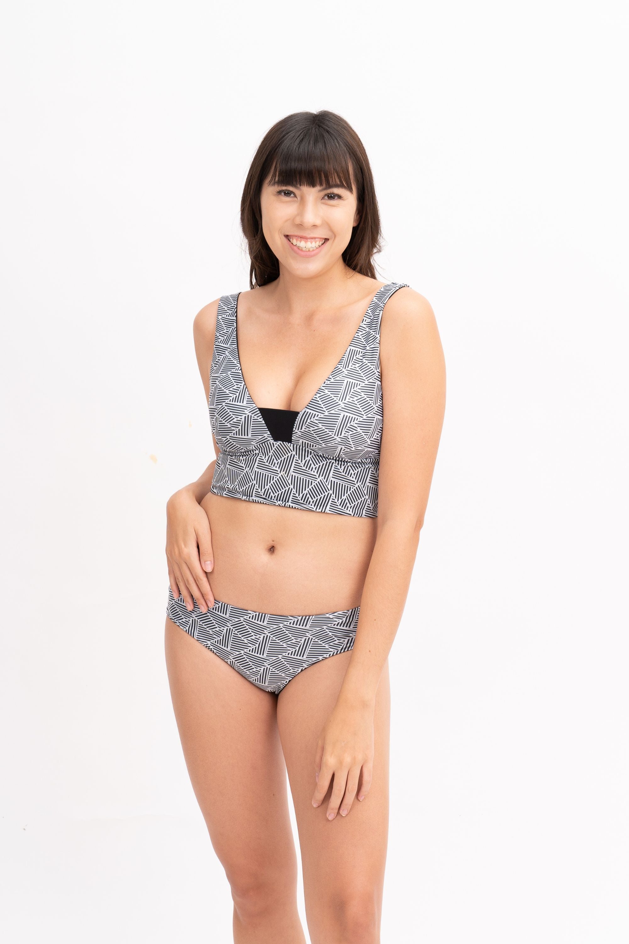 Reversible Sipadan Crop Bikini Top - Black/Tile Print | Swimwear for Beach Vacation & Summer Pool Party