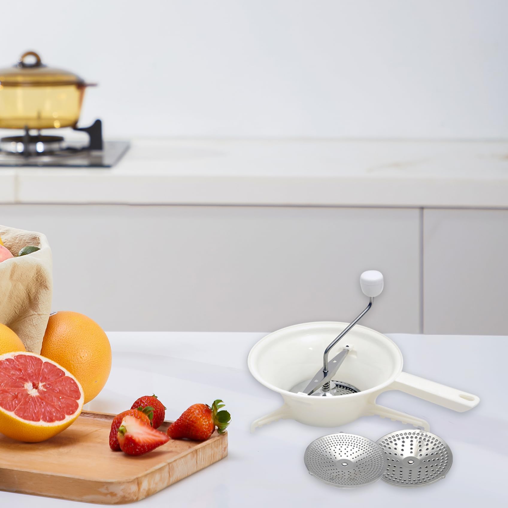 Premium 3-in-1 Plastic Food Mill with 3 Grinding Discs - Perfect for Canning, Making Tomato Sauce, Applesauce, Puree, Mashed Potatoes, Jams & Baby Food - Ideal for Home Kitchens, Restaurants & Food Preservation