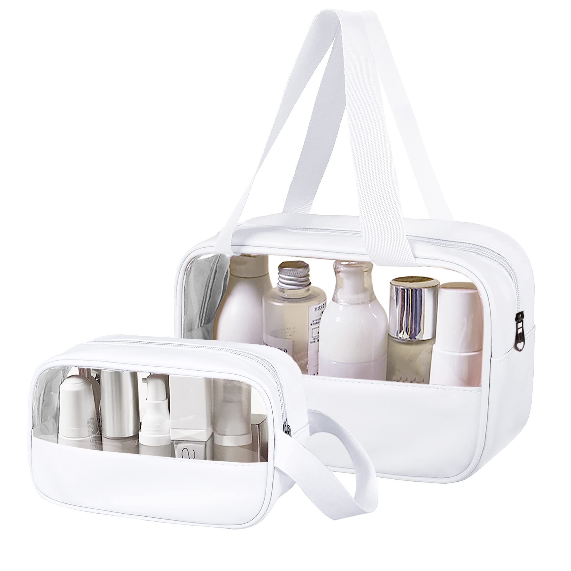 2-Pack Clear Makeup Bags Set - Transparent PVC Travel Cosmetic Pouch & Waterproof Toiletry Organizer for Women (White) | Perfect for Travel, Gym & Daily Essentials Storage