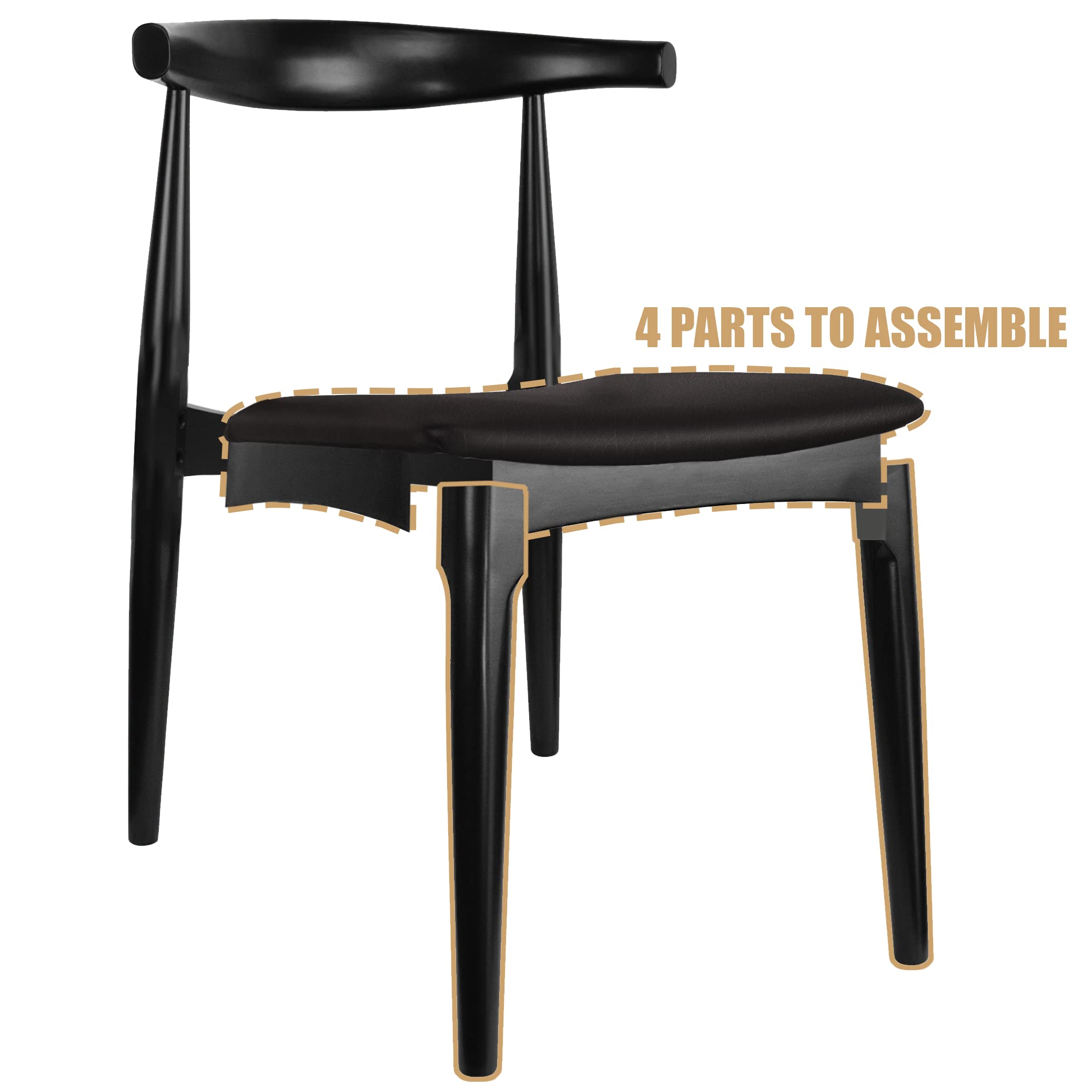 2xhome Contemporary Farmhouse Solid Wood Dining Chairs with Cushion Seat - Side Chairs for Kitchen, Living Room, Bedroom, Office - Black, Unassembled (Set of 1) - Perfect for Farmhouse Decor, Dining Sets & Home Office Furniture