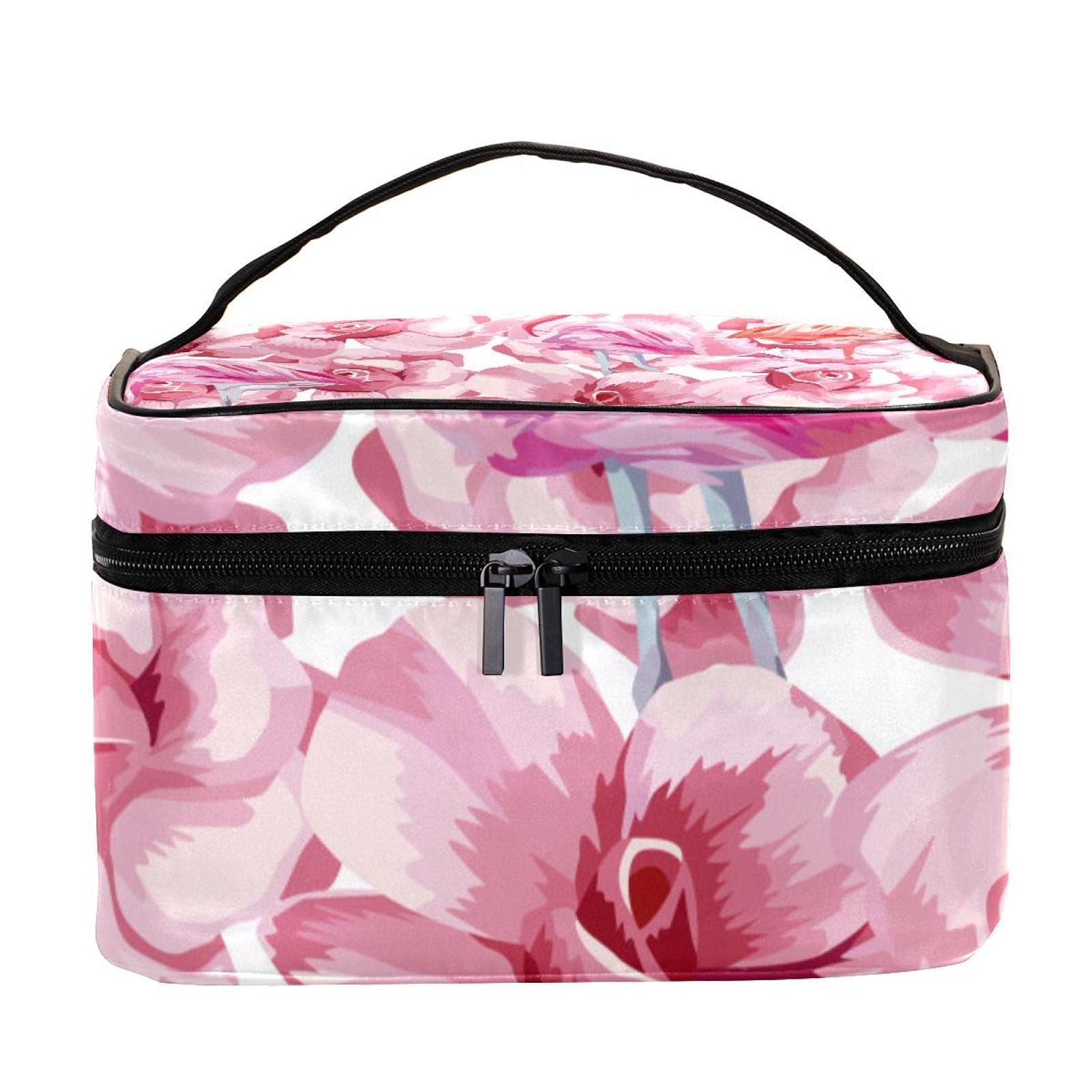 Flamingo & Floral Print Large Travel Makeup Bag - Waterproof Cosmetic Organizer with Zipper for Women & Girls | Perfect for Vacation, Gym, and Daily Essentials Storage