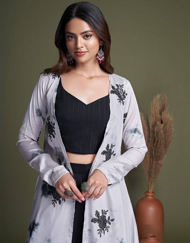 Elegant Black Silk Palazzo Suit for Women - Comfortable Wide Leg Pants & Flowy Top Set - Perfect for Casual Wear, Office Outfits & Special Occasions