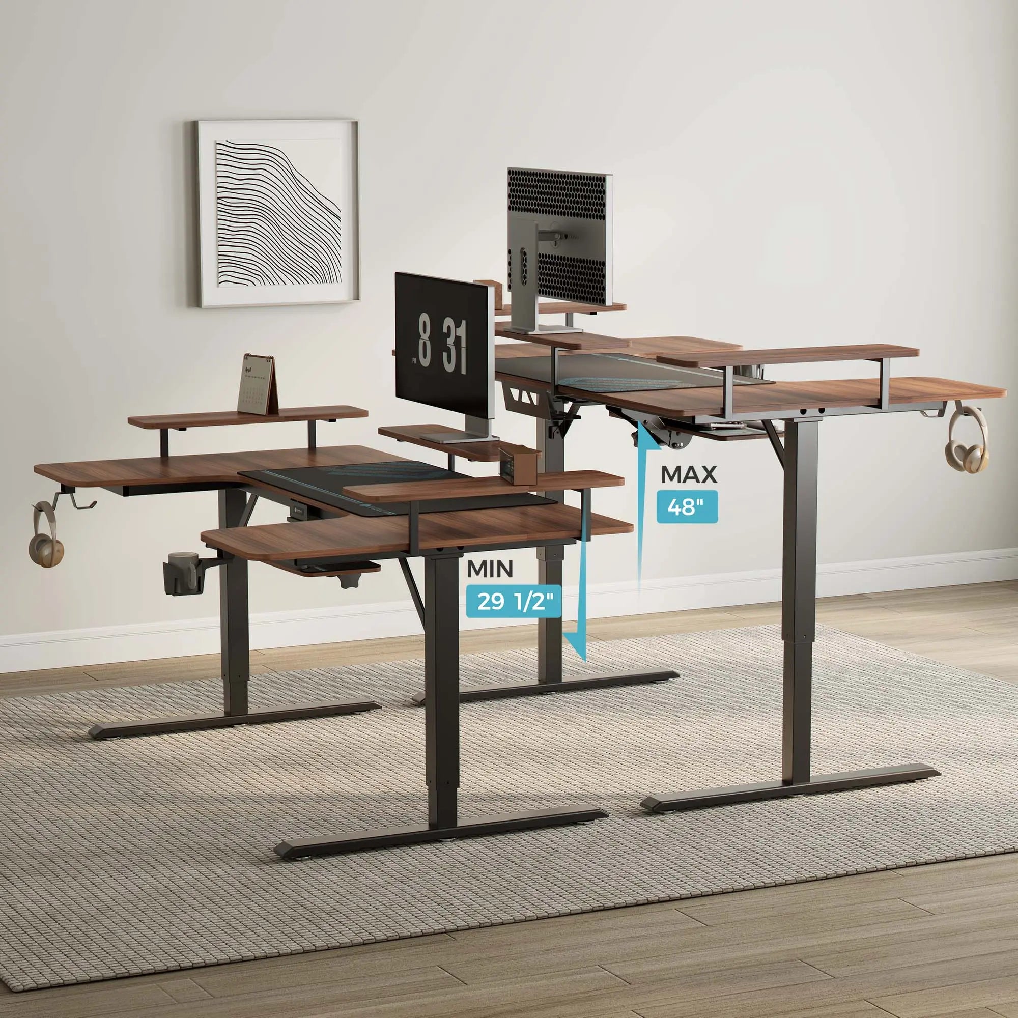 Ergonomic U-Shaped Standing Desk with Accessories Set (74x23 Inches) - Perfect for Home Office, Gaming & Workspace Setup