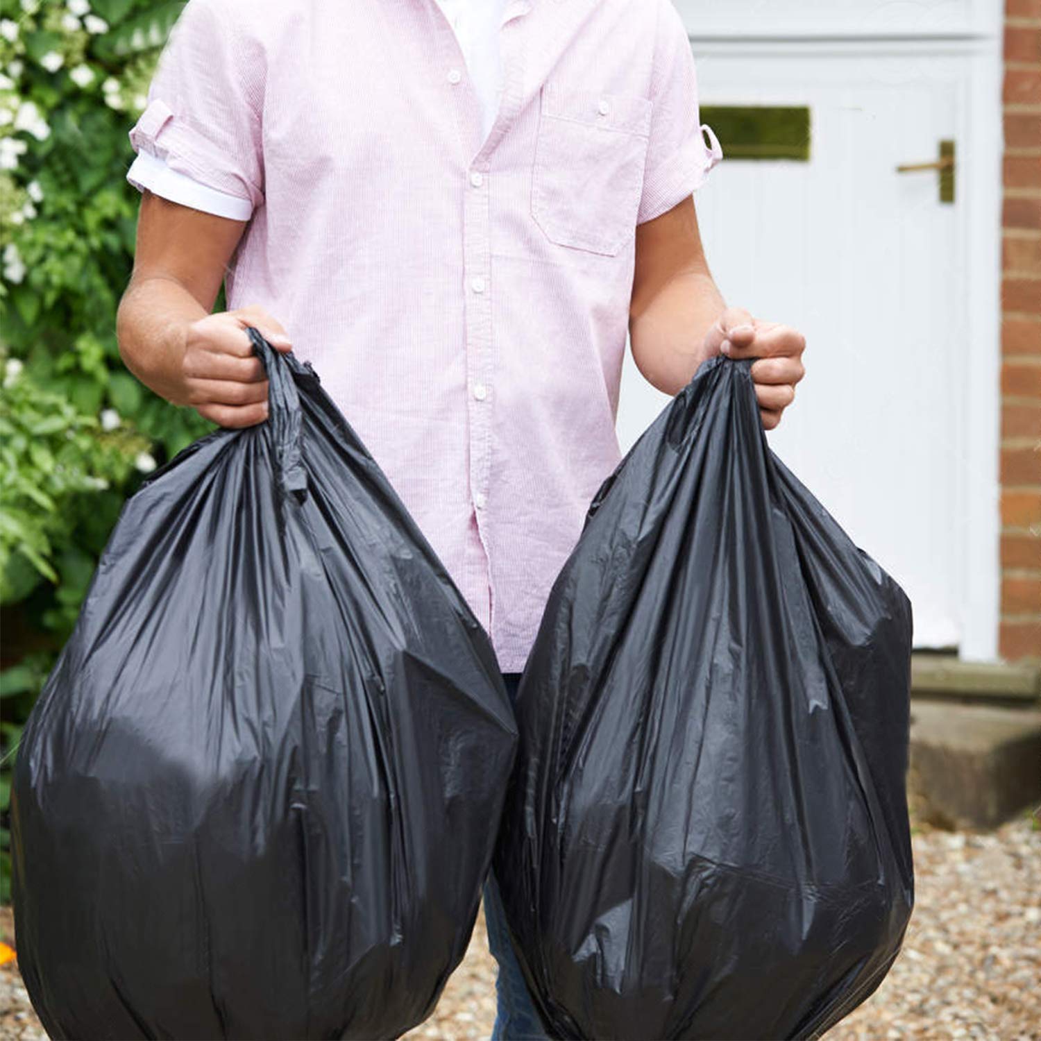 **65 Gallon Heavy Duty Trash Bags - 25 Count Large Black Garbage Can Liners for Indoor & Outdoor Use - Perfect for Kitchens, Offices, and Yard Waste**