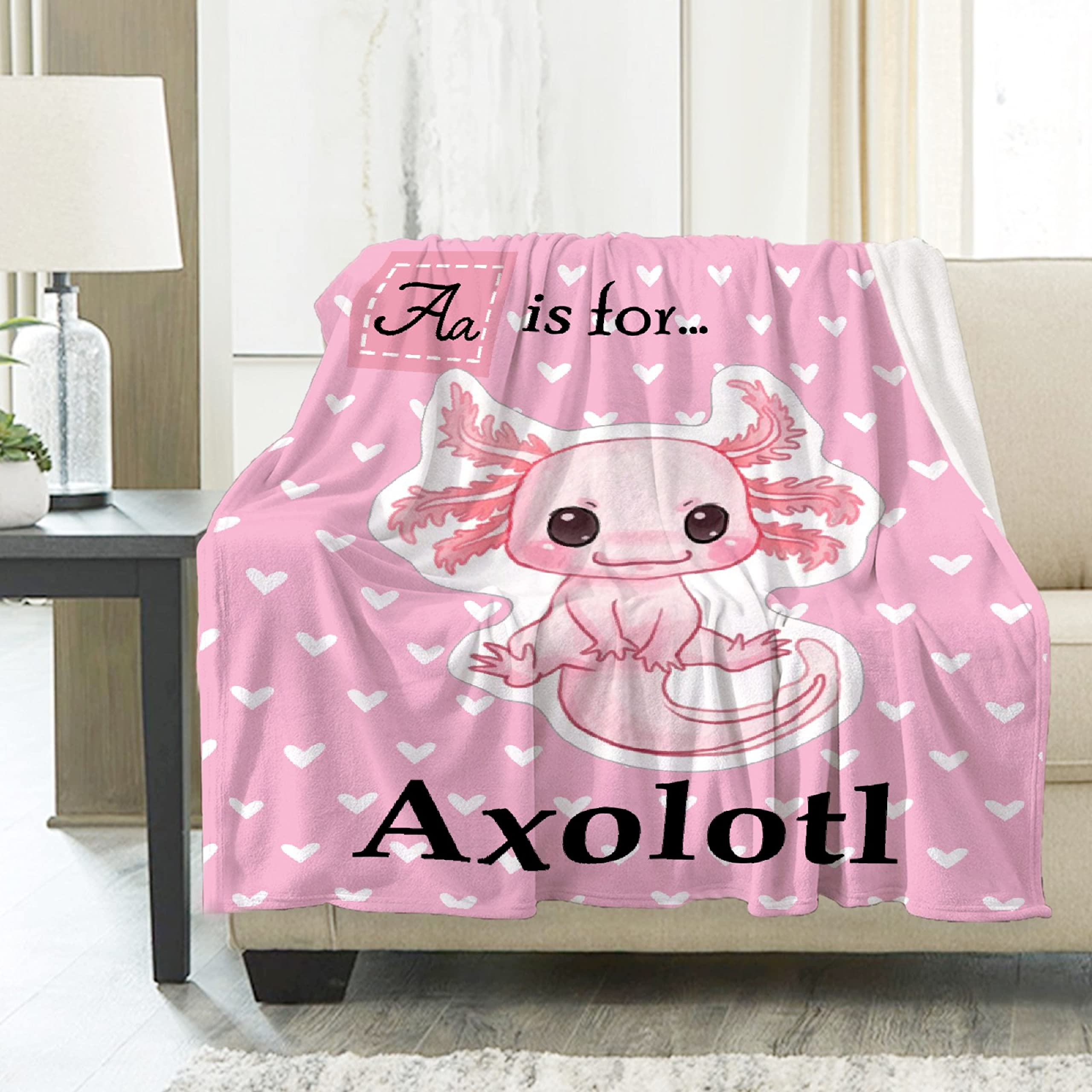 Soft Axolotl Blanket Throw - Mexican Salamander Flannel Fleece Blanket for Adults & Teens - Lightweight Cozy Animal Blanket for Sofa, Bed, Couch & Travel - Perfect Gift for Axolotl Lovers - 60