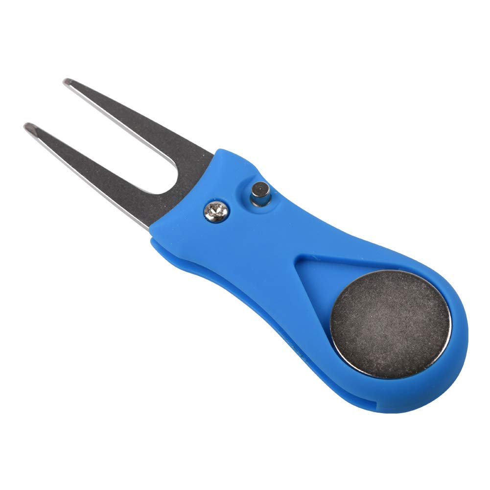 Premium Foldable Magnetic Golf Divot Repair Tool with Detachable Ball Marker - Stainless Steel Switchblade Design for Quick Greens Repair | Perfect Golf Accessories for Course Maintenance & Practice Sessions (Blue)