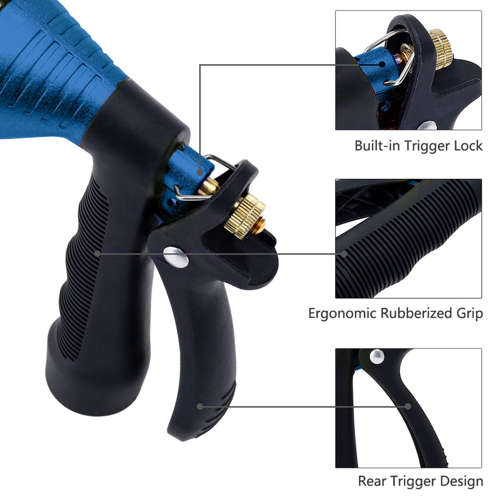 Premium GREEN MOUNT Metal Garden Hose Nozzle - Heavy Duty Water Spray Nozzle with 8 Adjustable Patterns for Lawn, Car Washing & Outdoor Cleaning