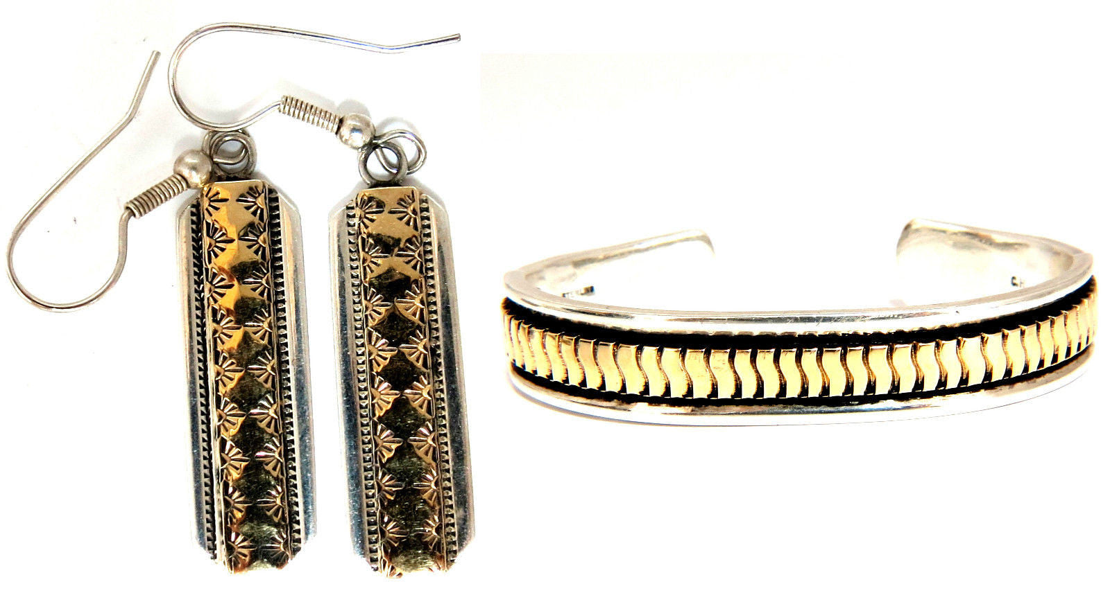 C. Harrell 14K Gold & 925 Sterling Silver Dangling Earrings and Bangle Bracelet Set - Perfect for Weddings, Parties, and Special Occasions