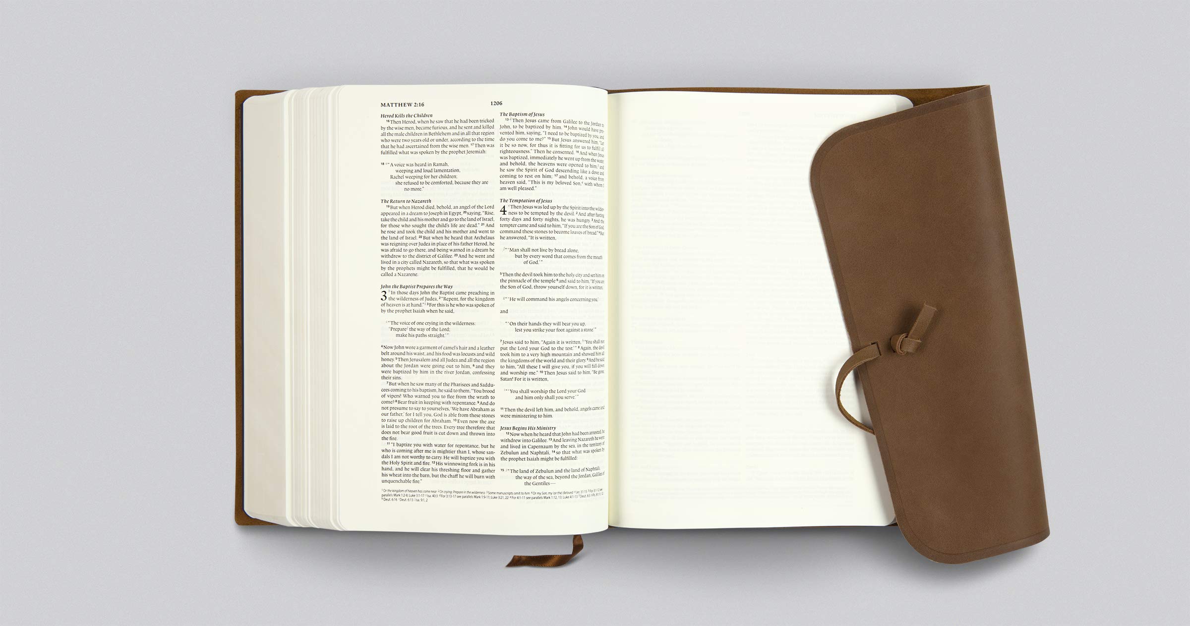 ESV Journaling Bible, Interleaved Edition - Brown Leather Cover with Flap & Strap | Wide Margins for Note Taking | Perfect for Bible Study, Sermon Notes & Personal Reflection